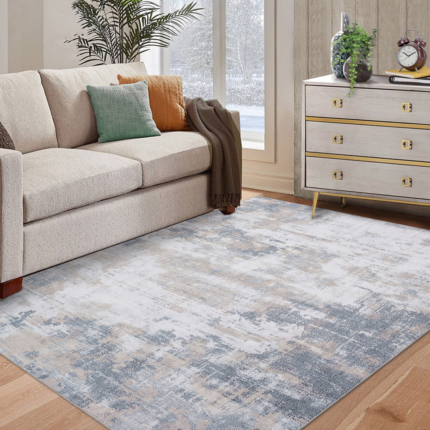 Garvee YXY-LO-PHO-0ZGQLXJR 8 x 10 (ft) Loomed Polyester Gray/Brown Rectangular Indoor/Outdoor Abstract Mid-Century Modern Machine washable Area rug