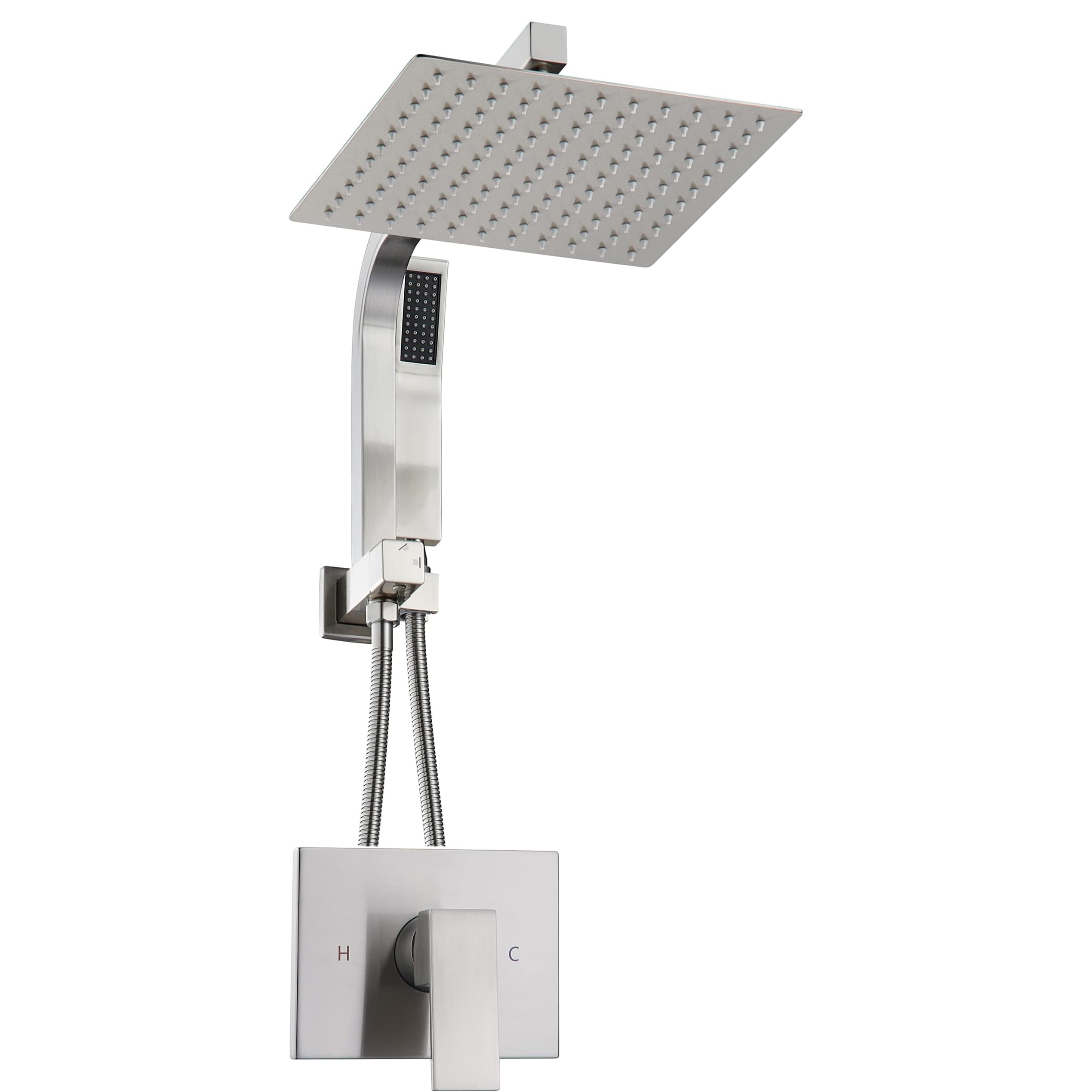 Afoxsos 1 Set Shower Faucet Kit with 10 Inch Square Rain Shower Head Handheld Spray 59 Inch Hose Pressure Balance Valve Brushed Nickel