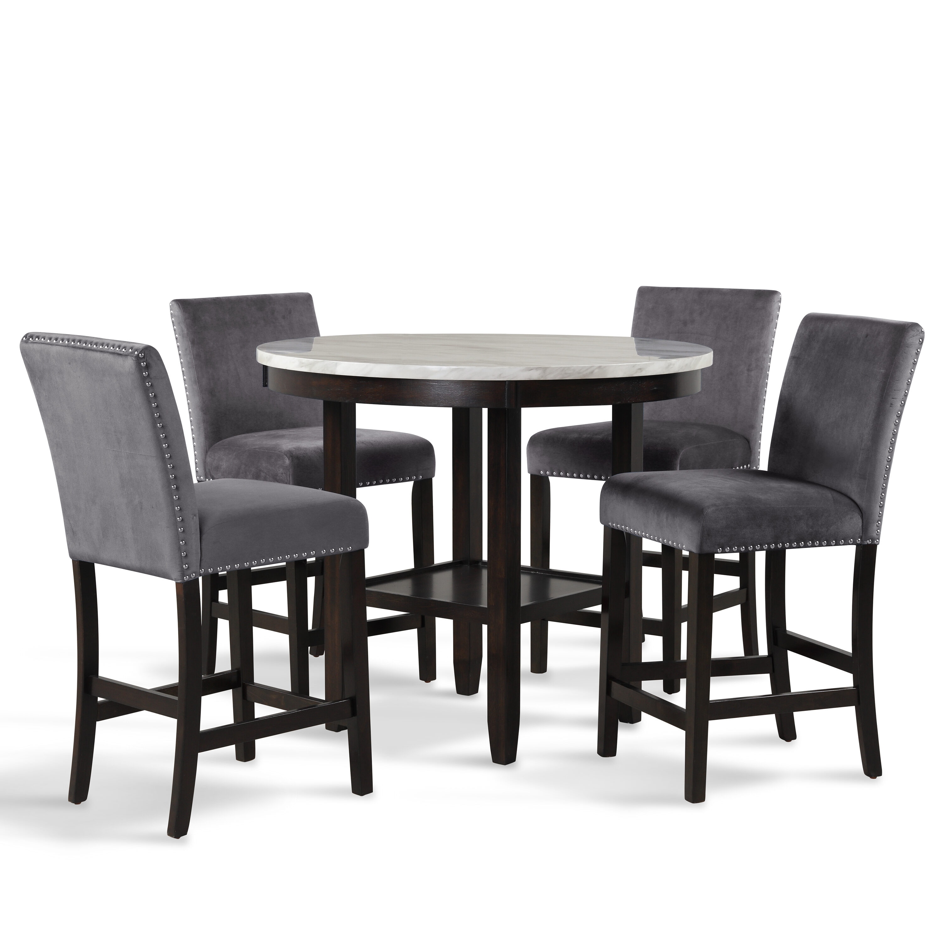 New Classic Celeste 5-Piece Wood Round Counter Table Set in Gray