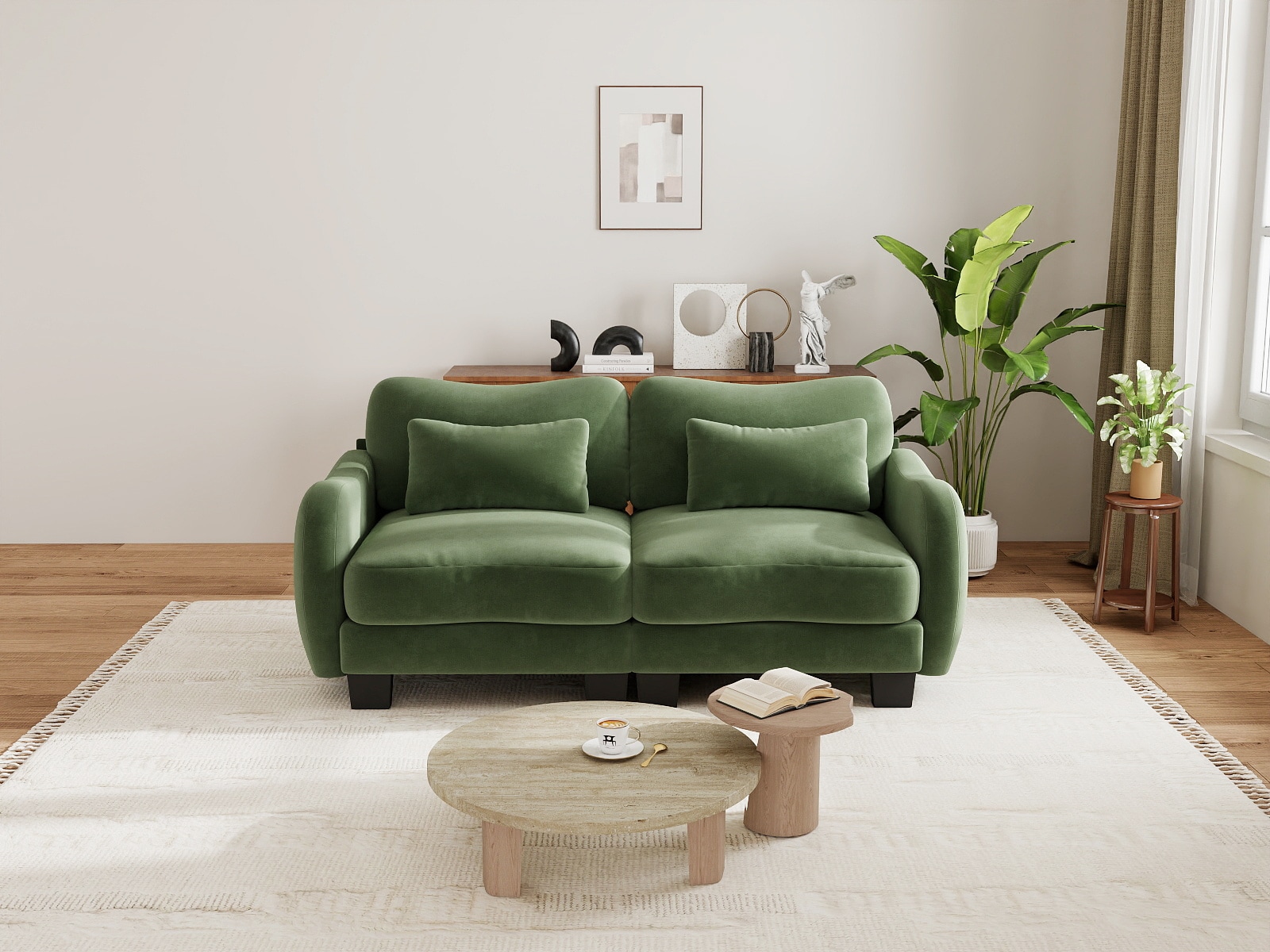 Homy Casa - VXMC 70-in W Green Modern Chenille Sectional Loveseat Sofa 2-Seater Supportive Cushio...