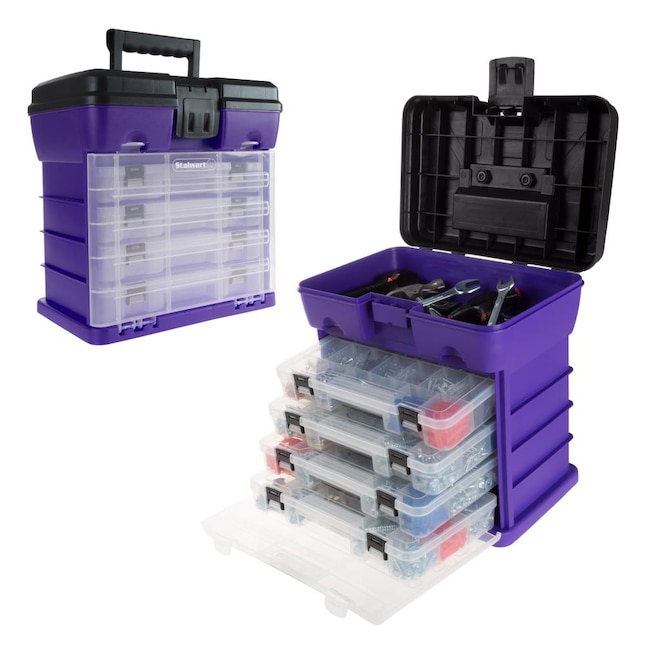Tool Box Durable Organizer Utility, Purple Storage Bins With Drawers