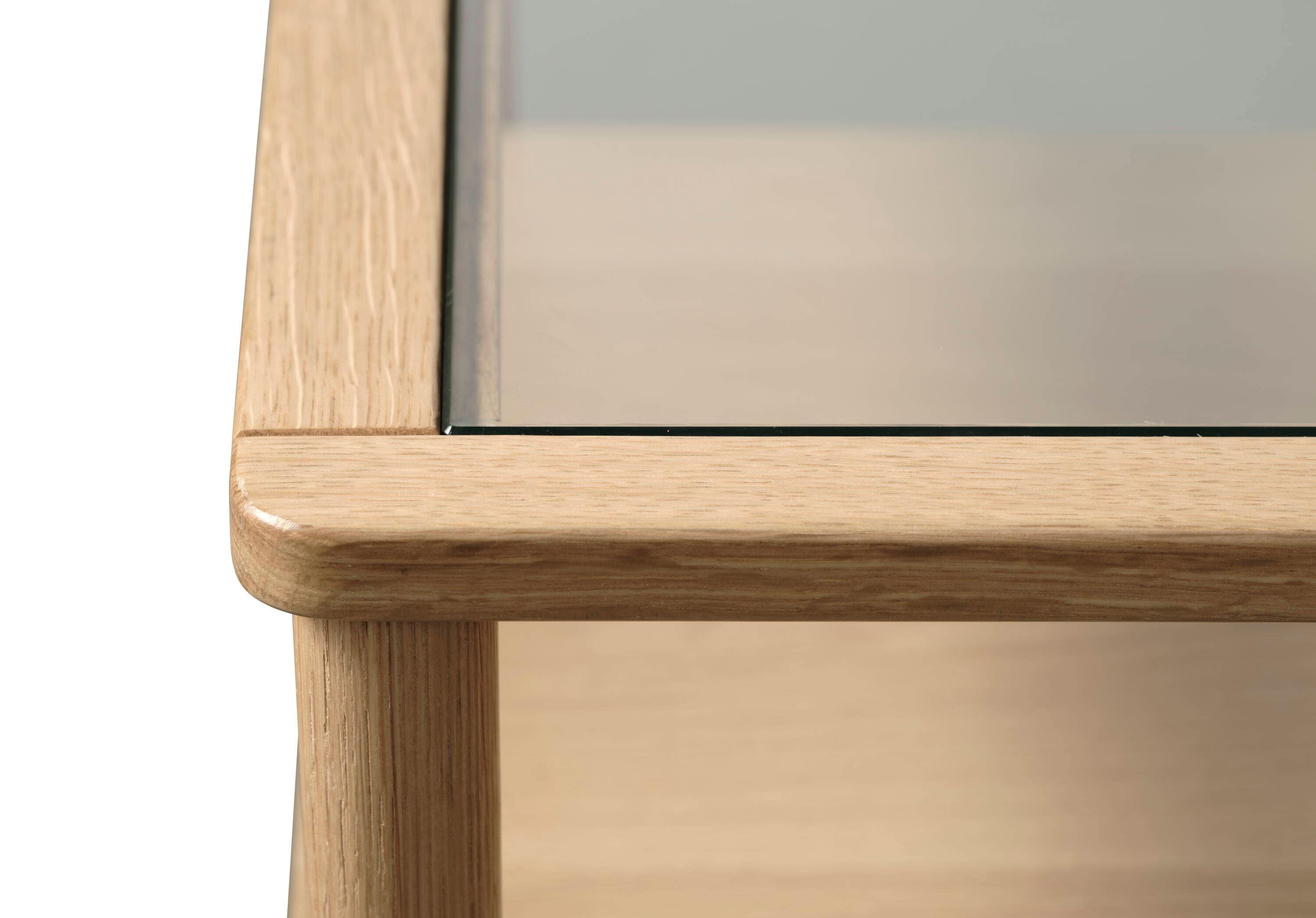 Natural Oak and Glass Rectangular Coffee Table with Shelf