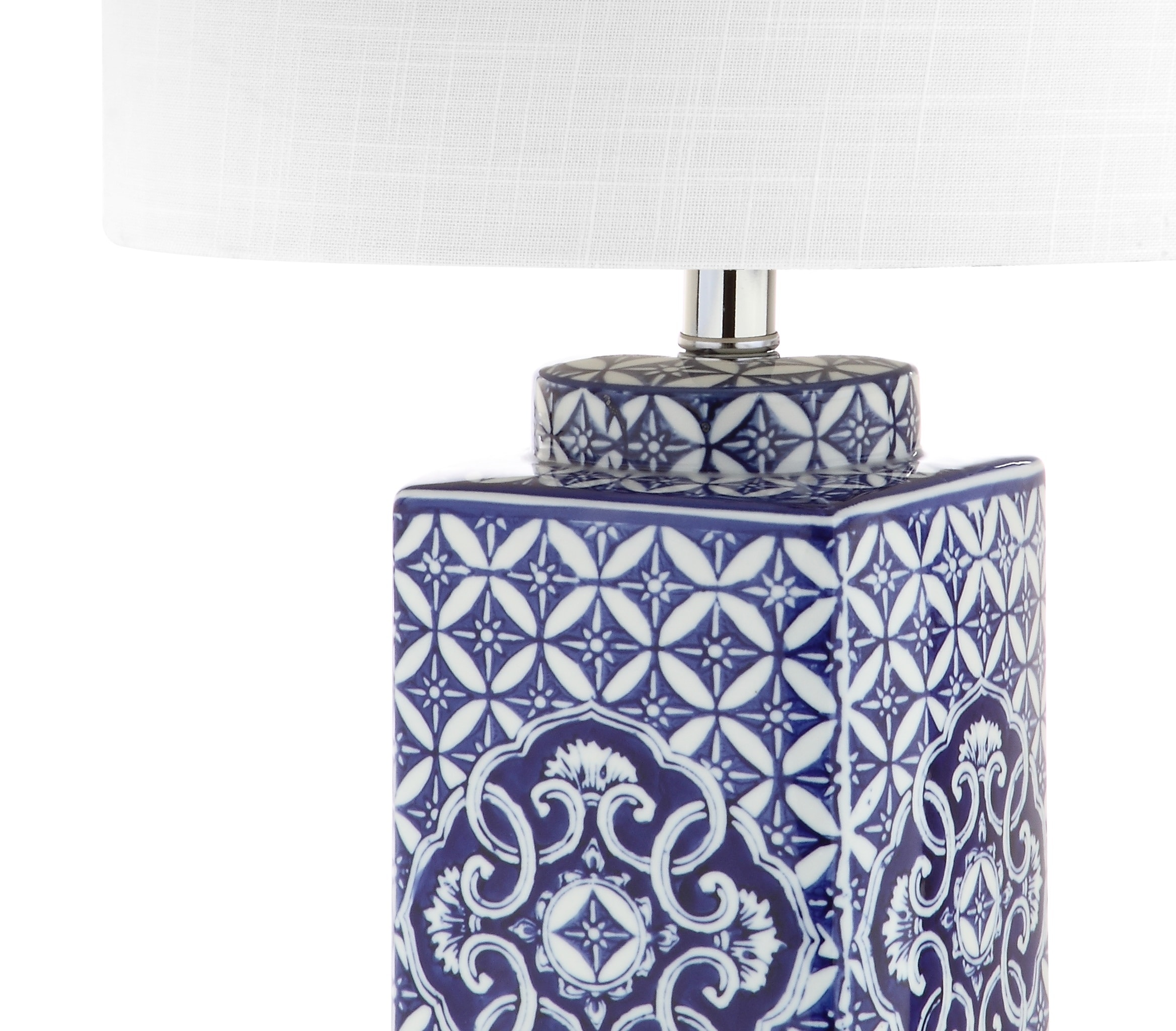 Chinoiserie Blue and White Ceramic 23" Table Lamp with Linen Shade