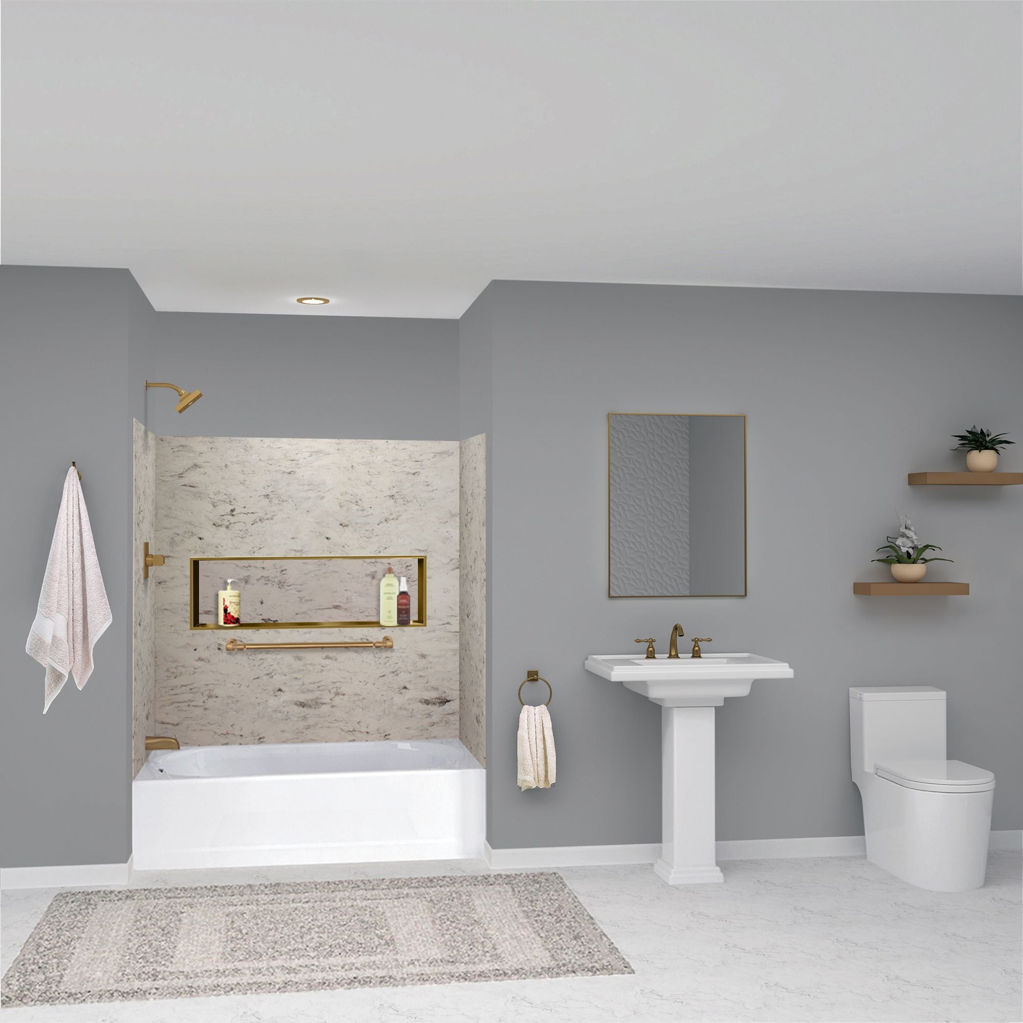 Transolid SWK603660-49V Saramar Velvet 60-Inches L x 36-Inches W x 60-Inches H Sand Creme Velvet 3 -Piece Glue Up Bathtub surround