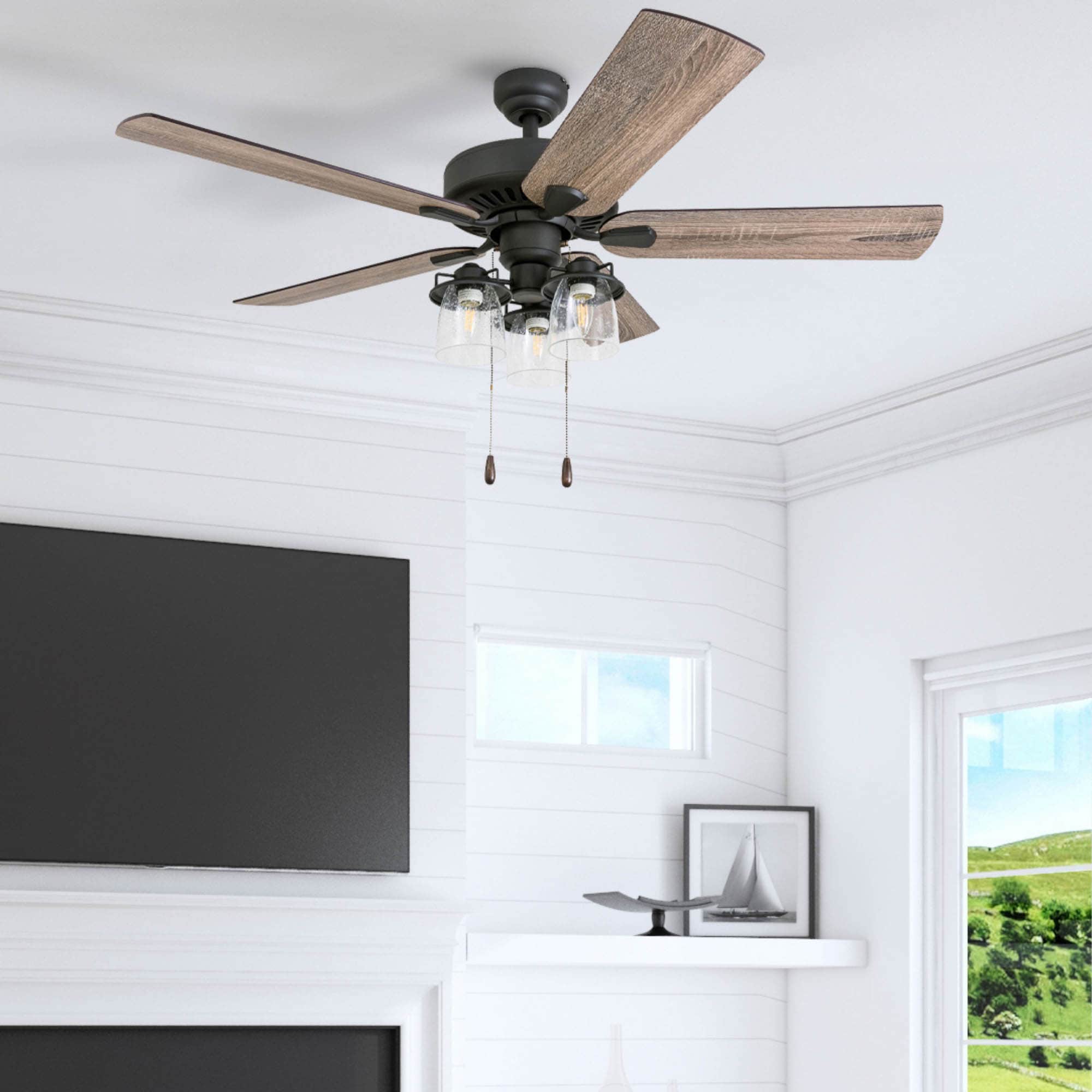 Prominence Home 50585-26 North Point 52-in Downrod or Flush Mount Aged Bronze with Barnwood/Tumbleweed Blades Ceiling Fan With Light ( 5 -Blade )