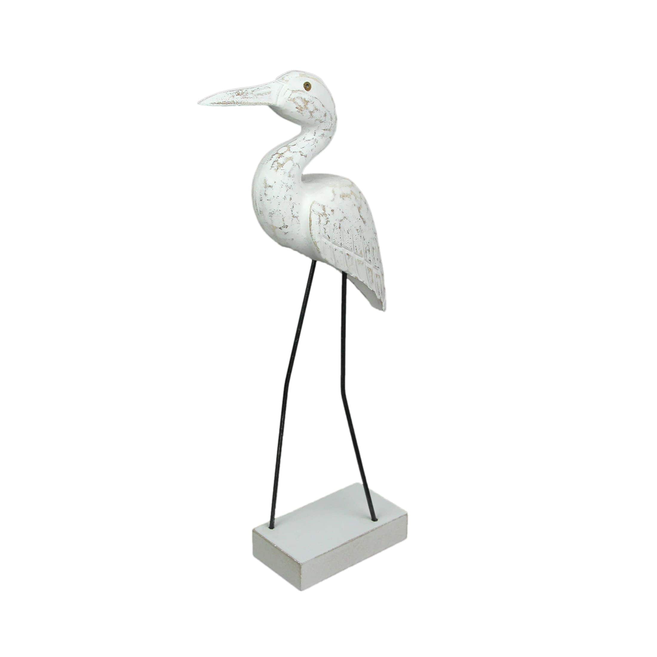 Chesapeake Bay JDY-41397 Hand Carved Wood and Metal White Egret Bird Statue 15 Inches High Coastal Decor