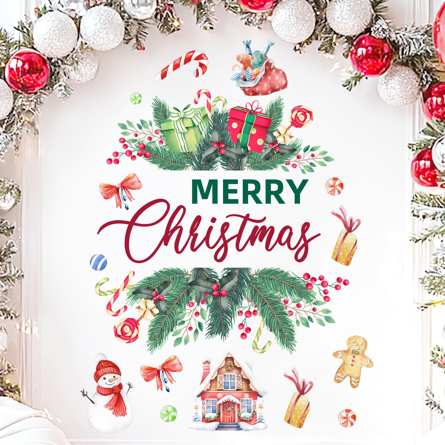 LAIFUCAM  Christmas Wall Decals 1 Set Peel and Stick Holiday Decorations for Living Room Nursery Party Backdrop Removable Sticker Home Decor