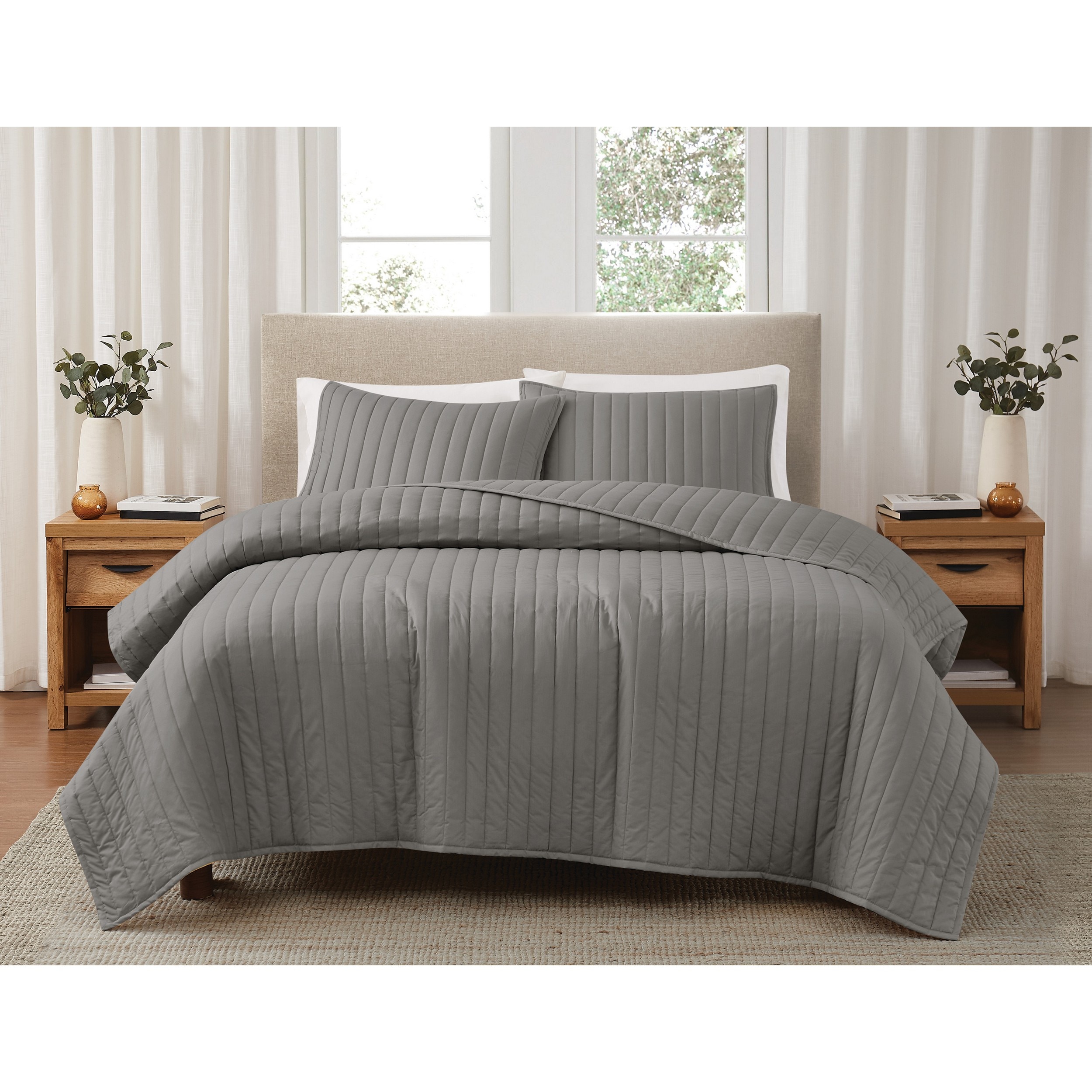 Brooklyn Loom QS5809GYTX-2600 2 -Piece Grey Twin/Twin XL Quilt Set