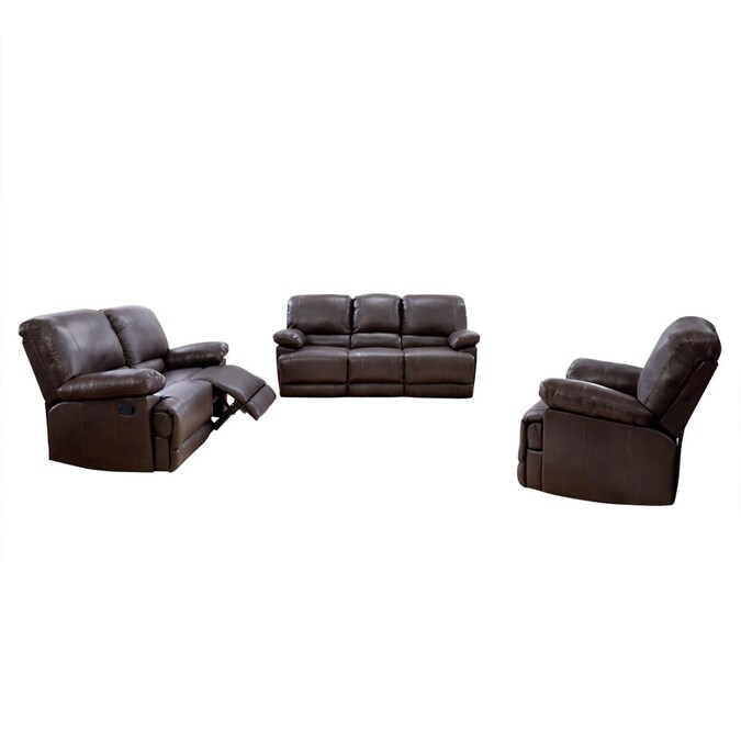 Corliving 3pc Plush Reclining Chocolate, Brown Bonded Leather Sofa