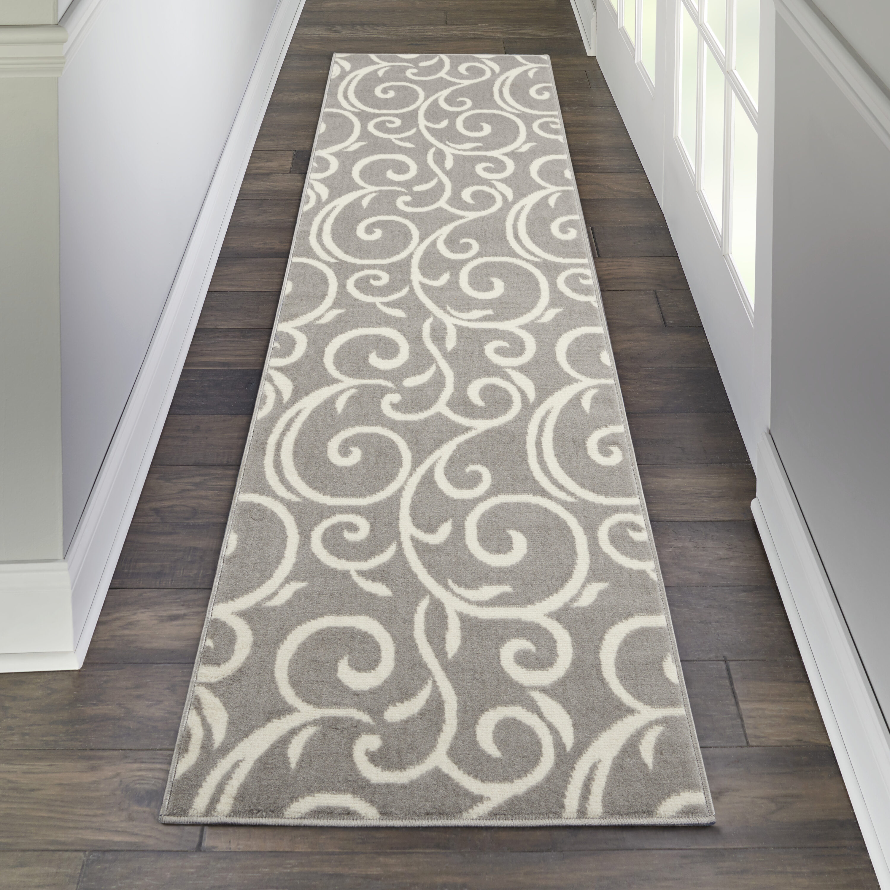 Nourison 99446411907 Grafix 2 x 8 (ft) Loomed Polypropylene Grey Rectangular Indoor Floral/Botanical Bohemian/Eclectic Area rug
