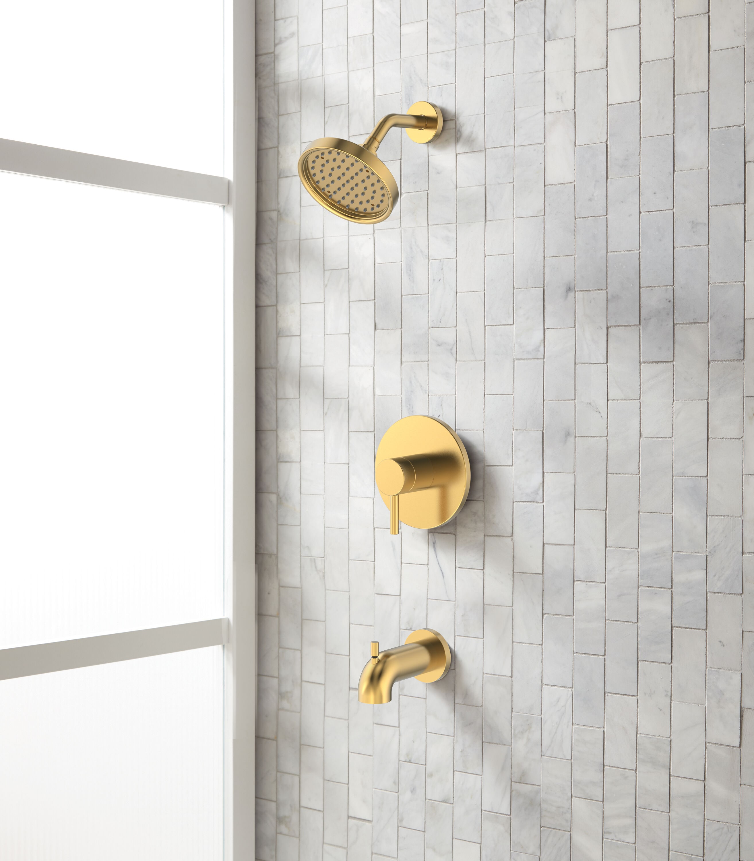 allen + roth 873X-564408 Harlow Brushed gold 1-handle Single function 6-in Round Bathtub and shower Faucet with Valve