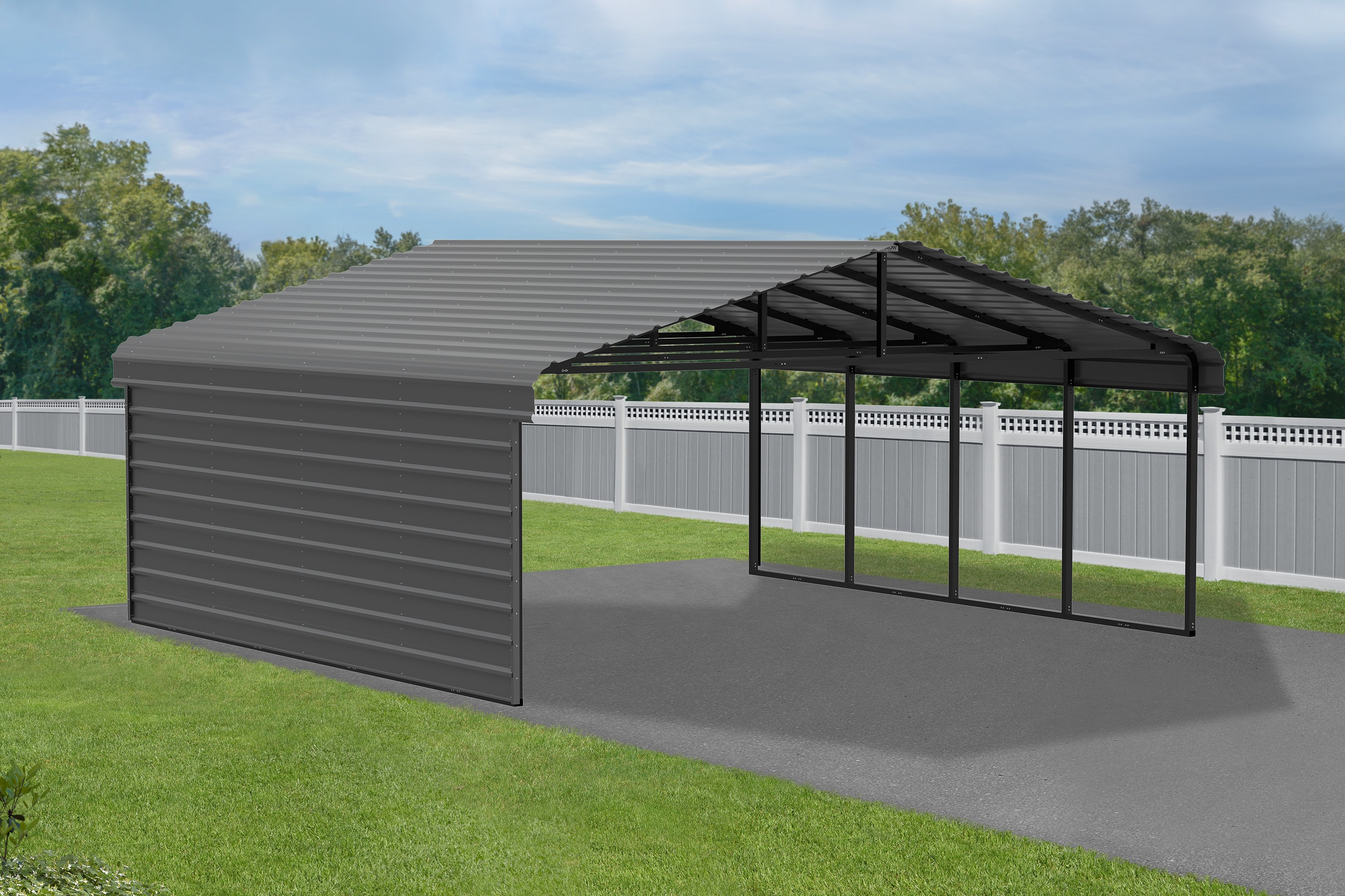 20' x 20' Charcoal Steel Carport Kit with Enclosure