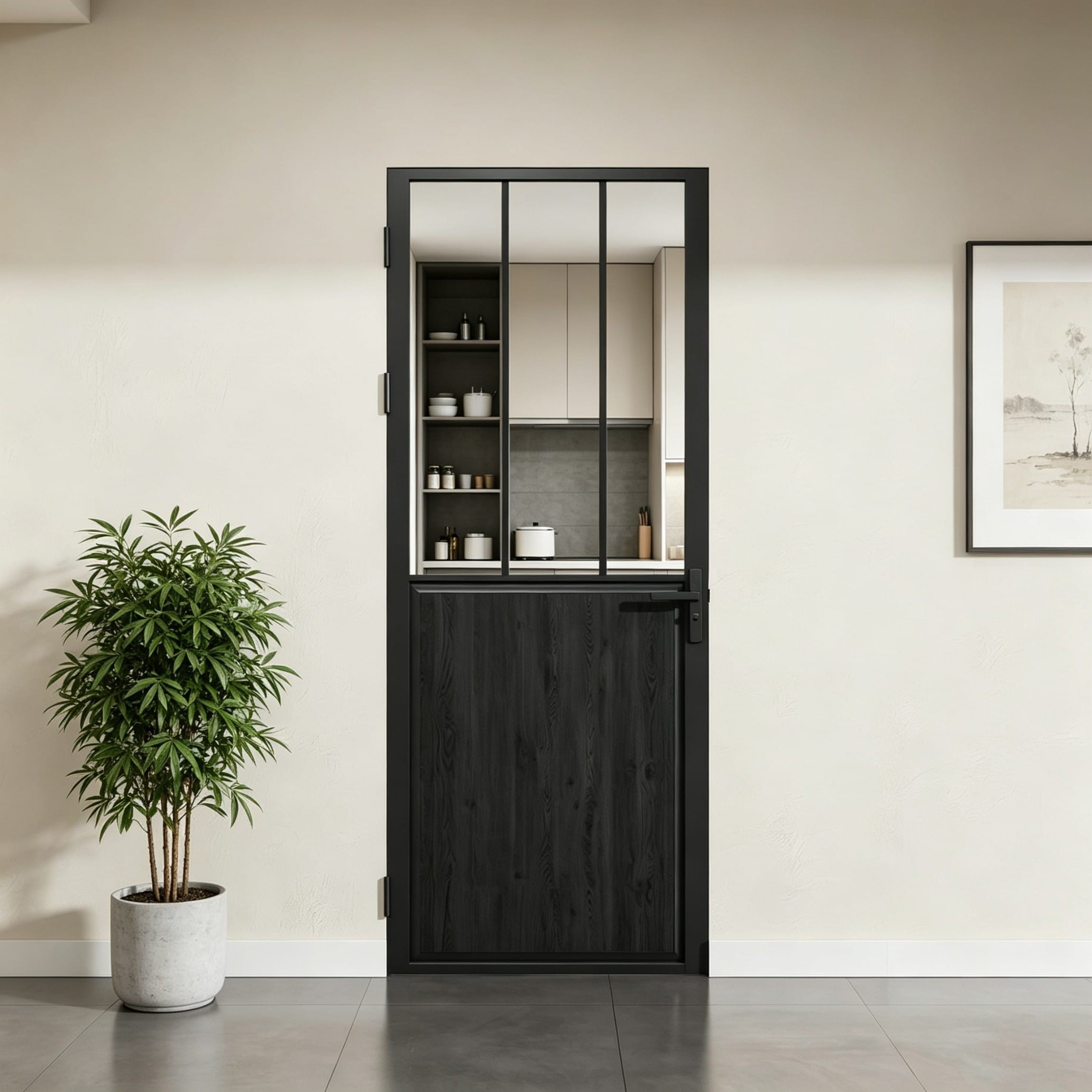 Gtnali 30-in x 80-in French Style Black Aluminum Frame Clear Tempered Glass Interior Door Slab with MDF Panel