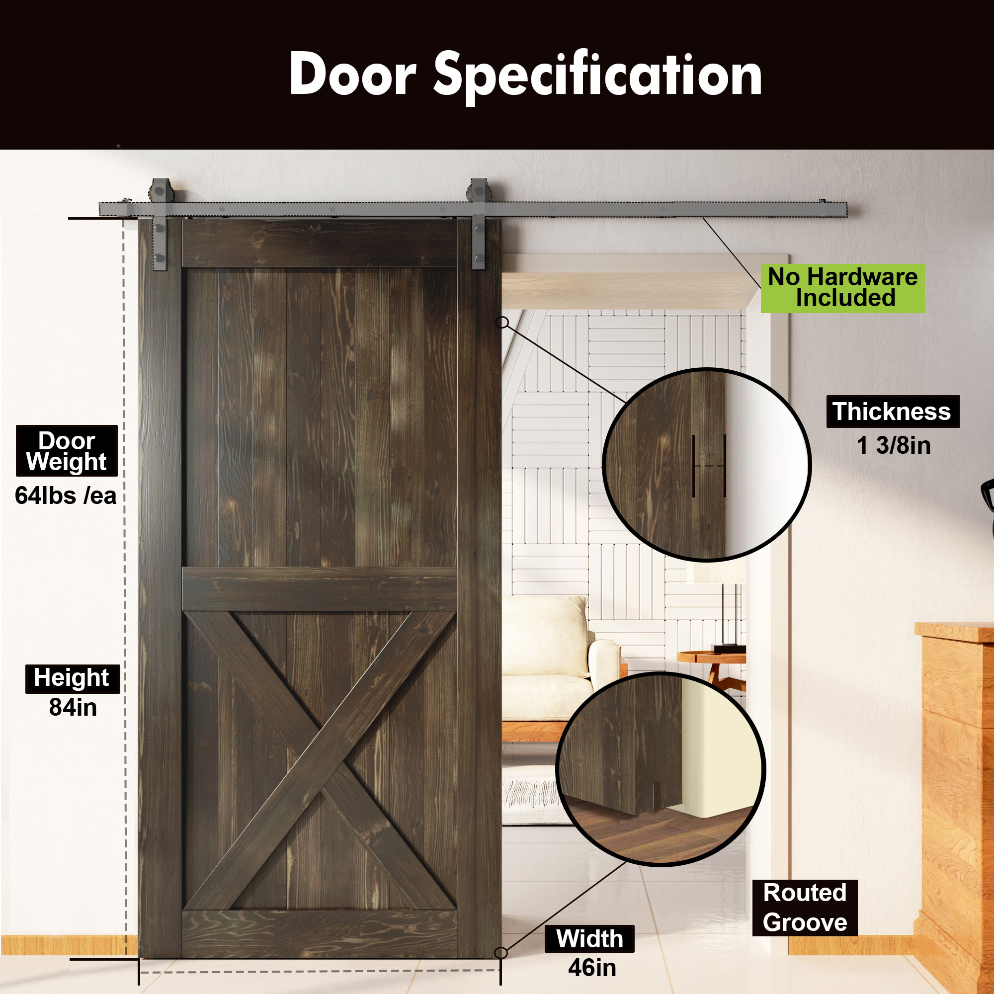 HOMACER 4684-X-EBONY Barn-Doors - View #3