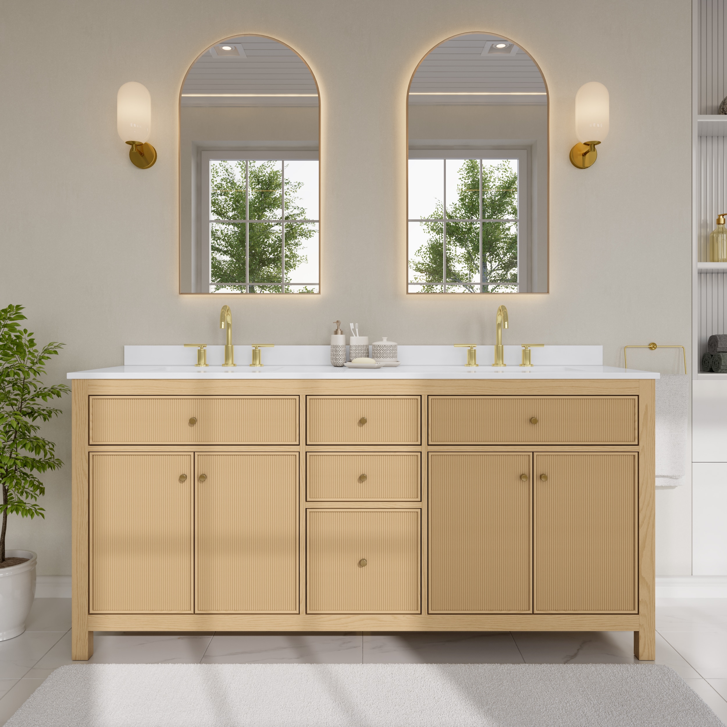 Wyndham Collection - Pendry 72-in Tanned Oak with Brushed Gold Trim Undermount Double Sink Bathro...