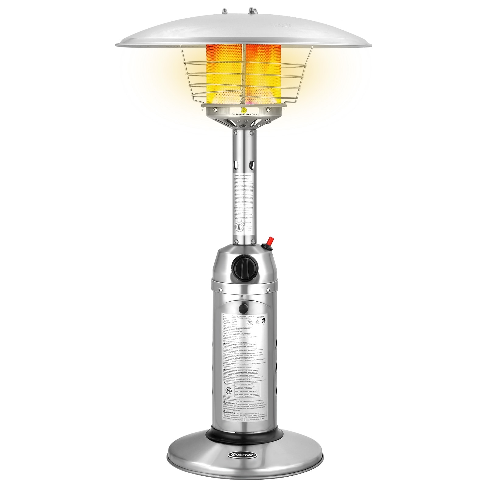 Slickblue D-CO-73001PN 11000 - BTU Silver Steel Aluminum Portable Tabletop Propane Patio Heater for Patios Gardens and Small Outdoor Spaces