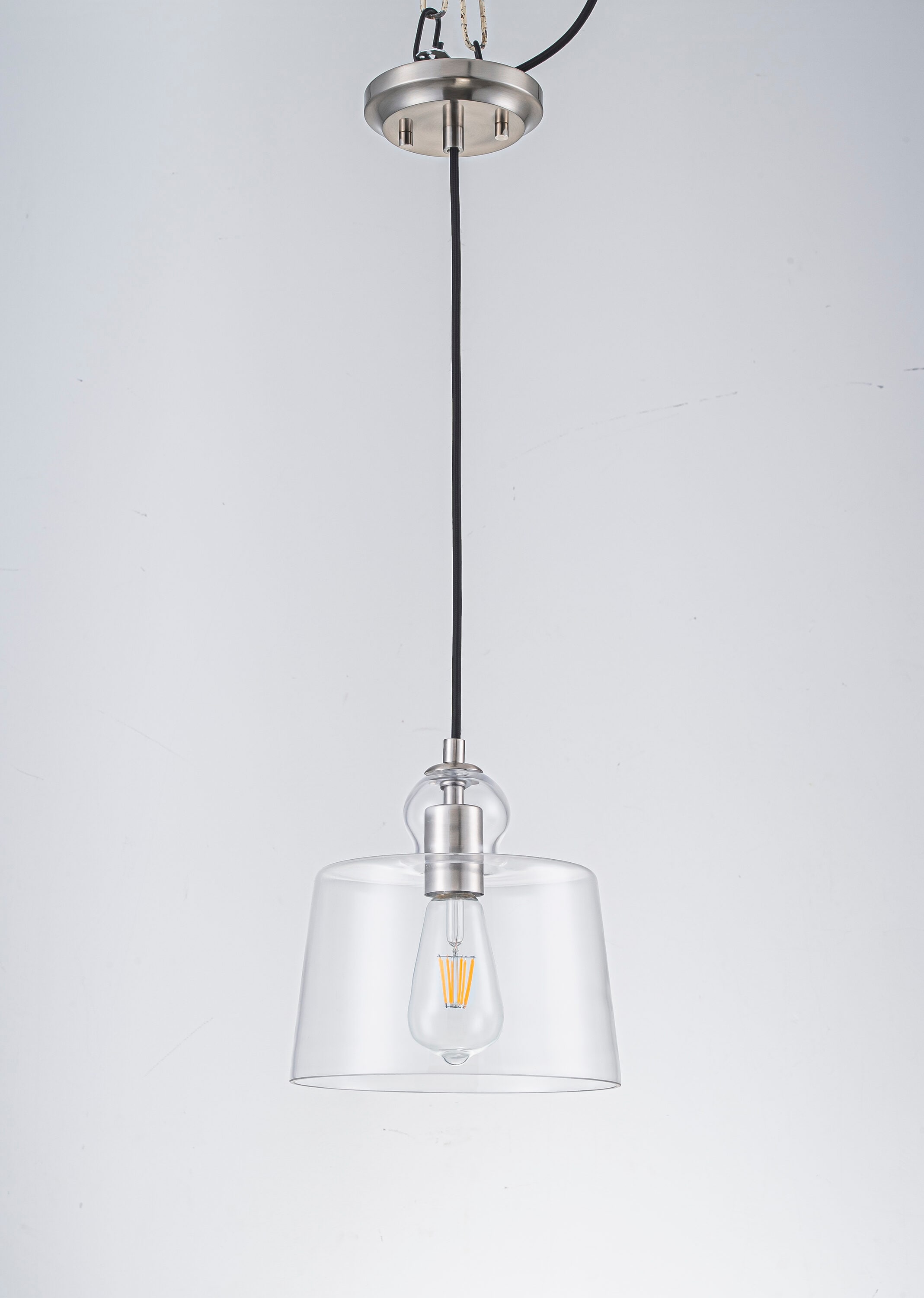 Y'INSP Yansun 1 -Light Brushed Nickel Modern/contemporary Clear glass Bell Small Hanging Pendant Light
