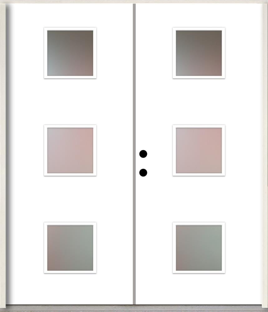 RELIABILT LO1066698 Spotlights 72-in x 80-in x Fiberglass 1/4 lite Right-hand inswing Modern White Paint Painted Prehung Double Front Door Insulating core
