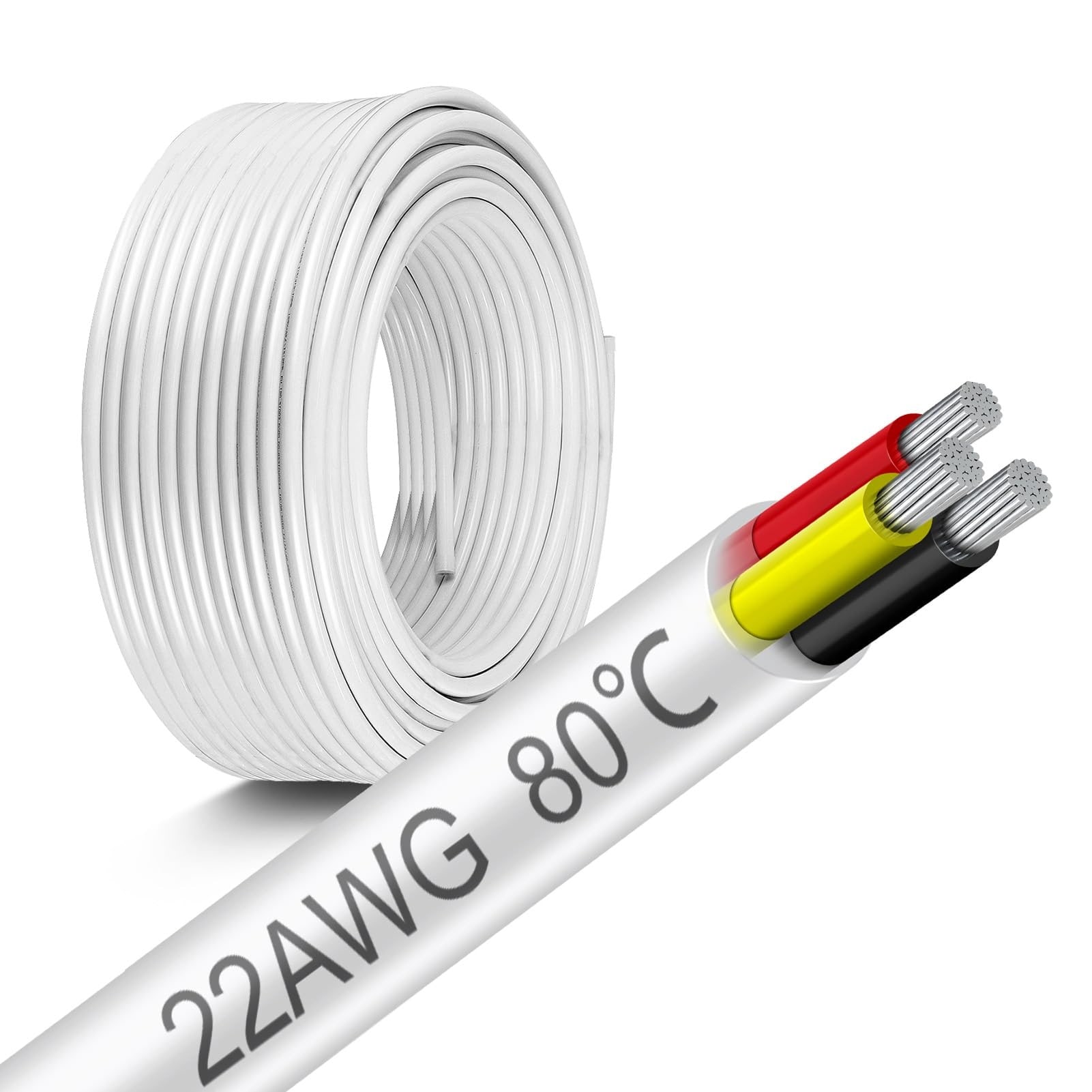 Lukvuzo 22 Gauge 3 Conductor Electrical Wire 100ft Roll 22AWG Stranded Low Voltage Tinned Copper PVC Insulated Cable for LED Lighting Automotive #LLU0424T48