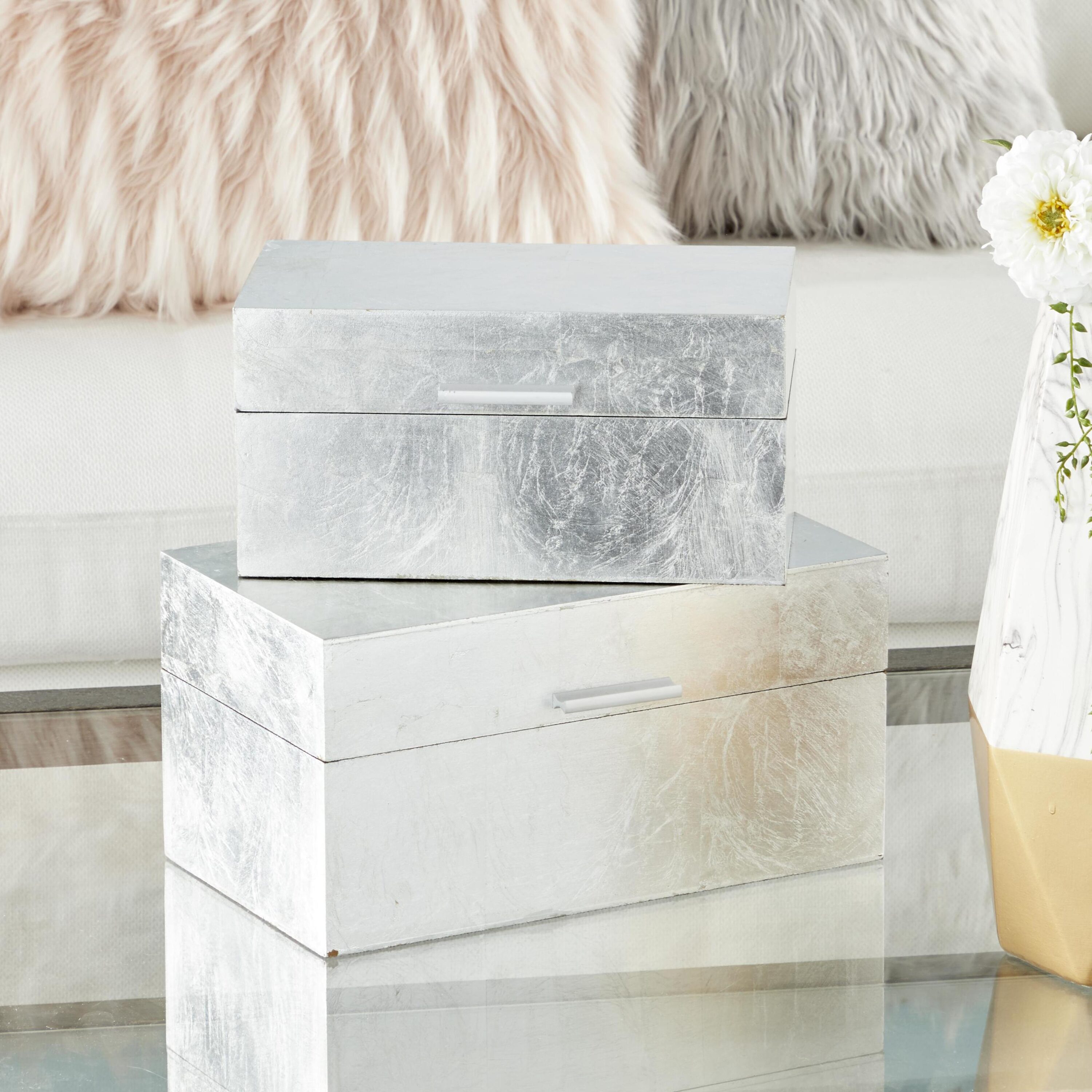 CosmoLiving by Cosmopolitan 56666 2 -Pack Silver MDF Glam Decorative box