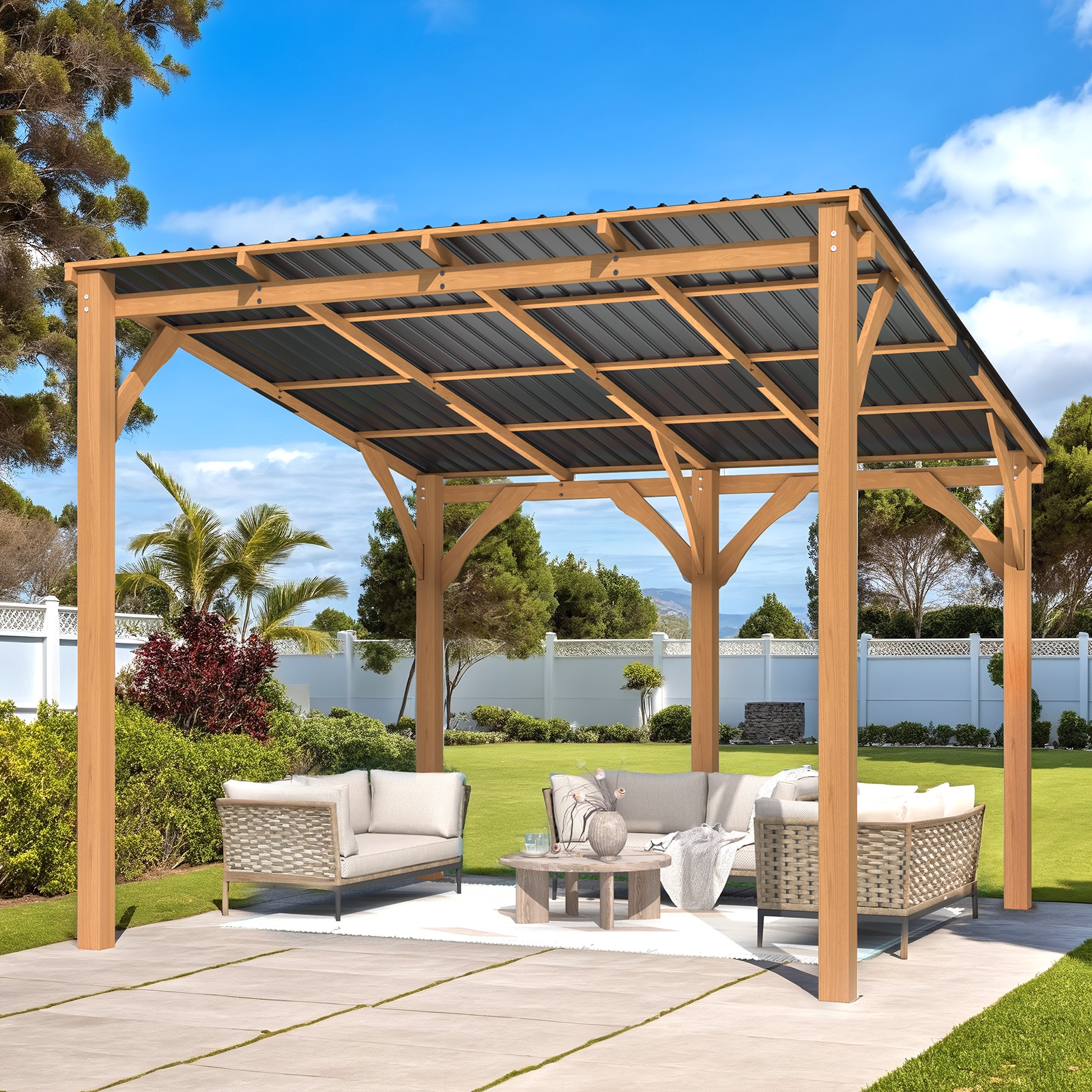 AECOJOY 16554MS-LS02  10' x 10' Outdoor Wood Ceder Gazebo for Patio