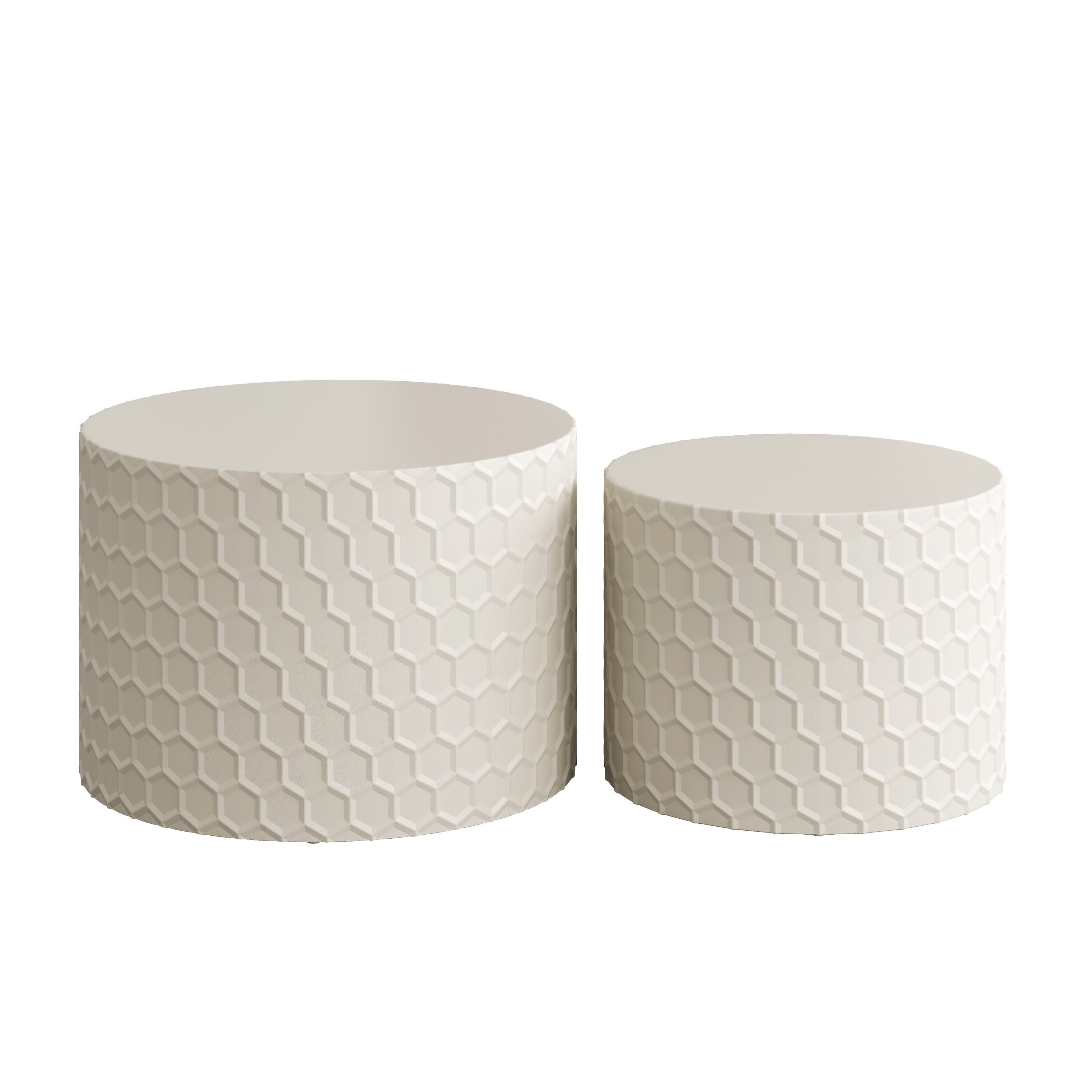 Vynxaria LEXY0437-DJJJ-BZ007 Series 24 in. Beige Round MDF End Table with Honeycomb Design