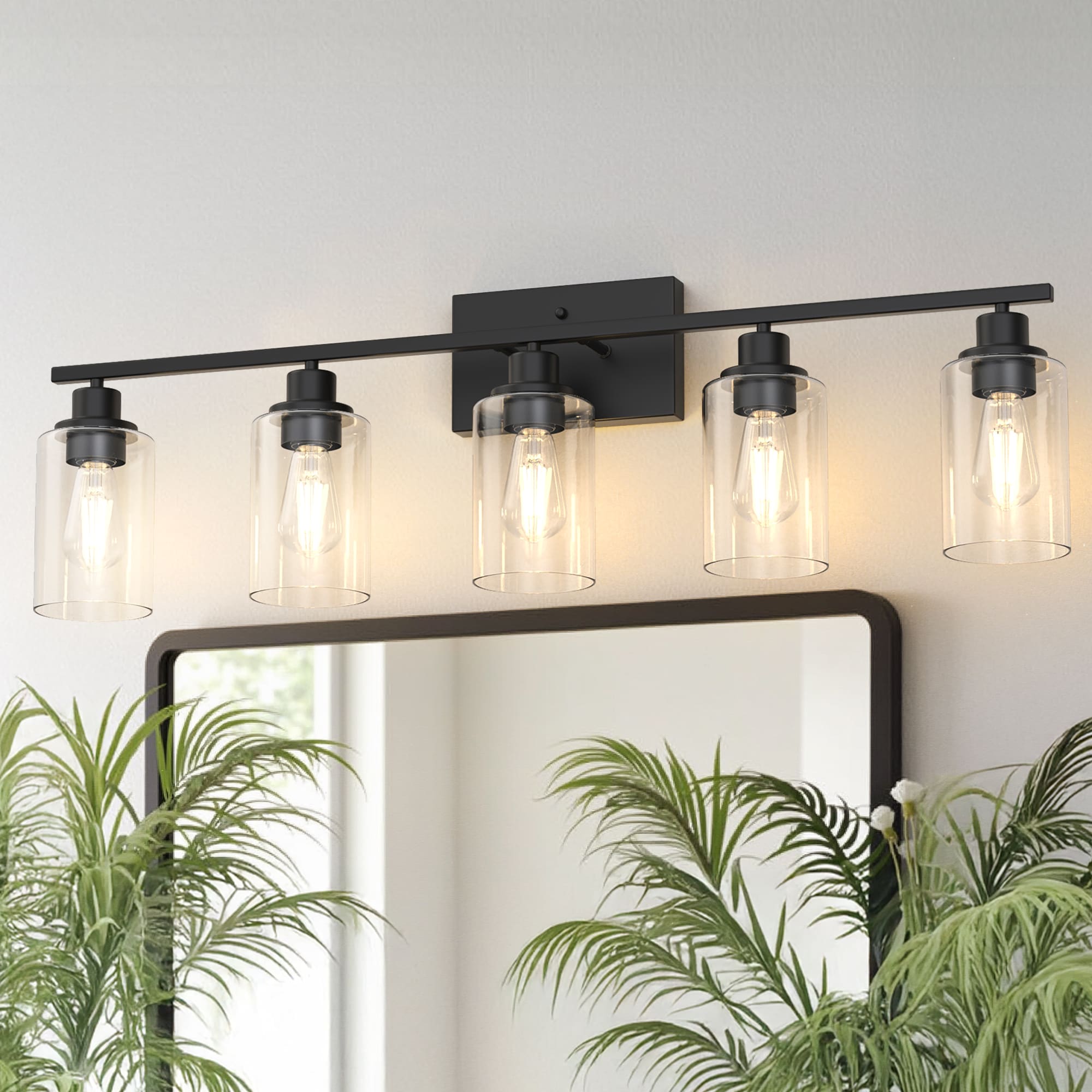 YANSUN 35.4-in 5 Light Matte Black Industrial Bathroom Vanity light