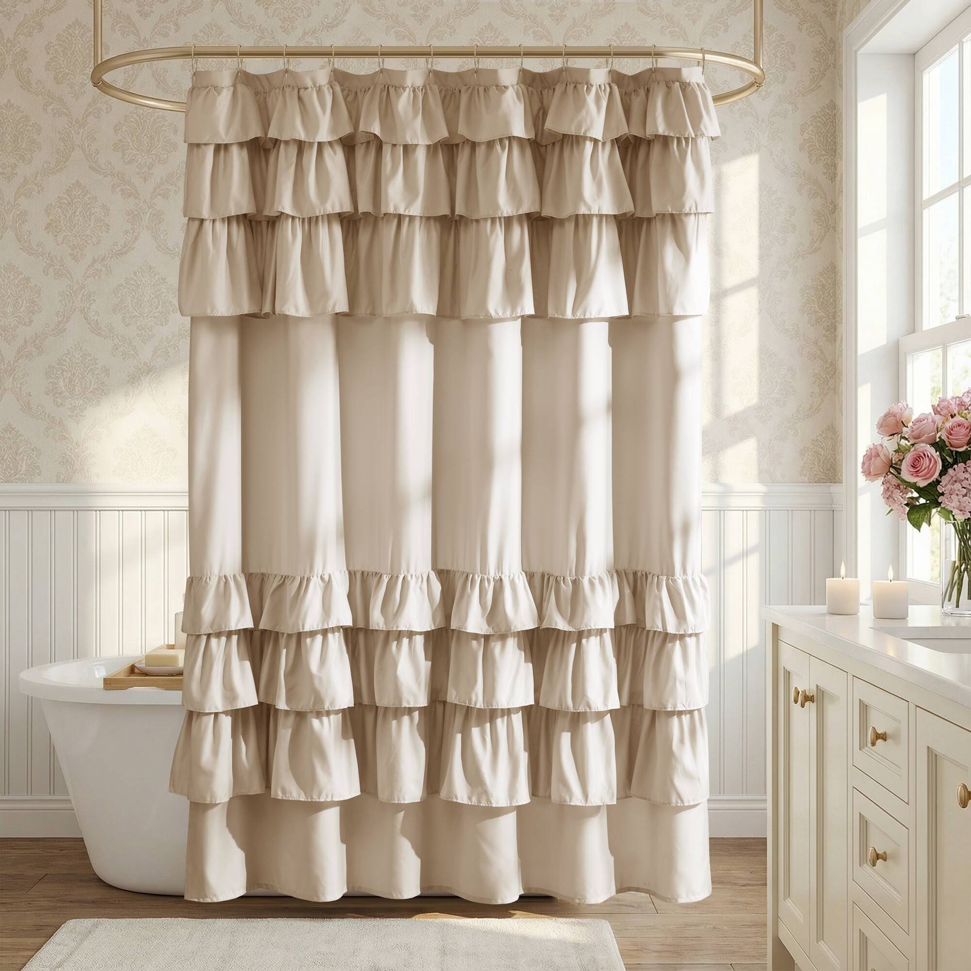 Lirago 1-Piece 72x72 in Ruffled Shower Curtain Waterproof Standard Size Bathroom Curtains Shower Curtains for Bathroom