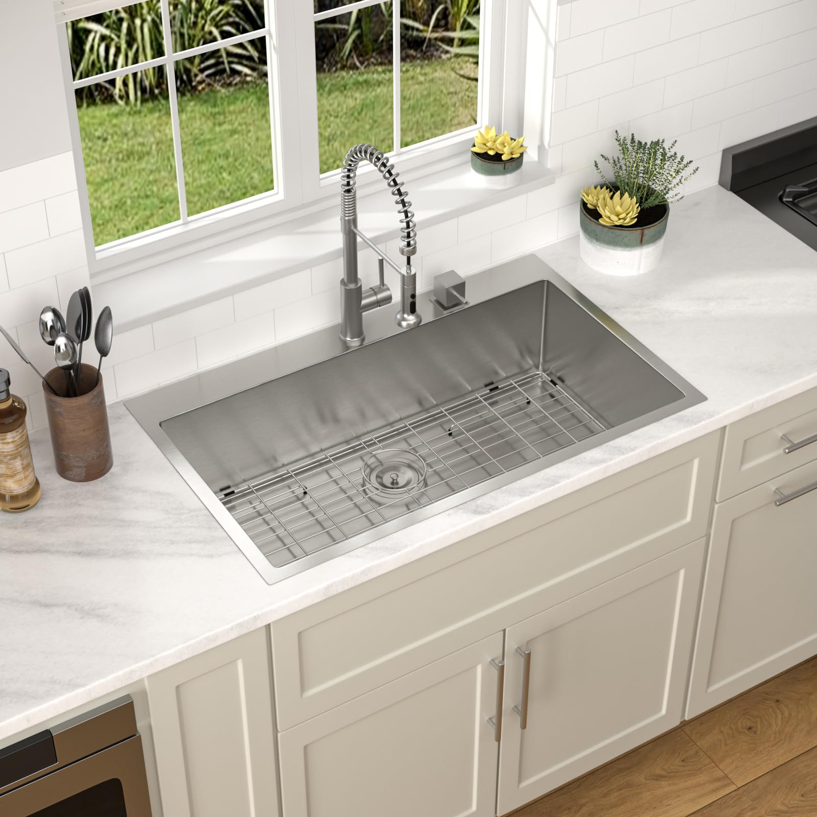 Dcolora 36-in Drop-In Kitchen Sink Single Bowl 16 Gauge Stainless Steel Topmount Round Corner Without Faucet DC-T7761