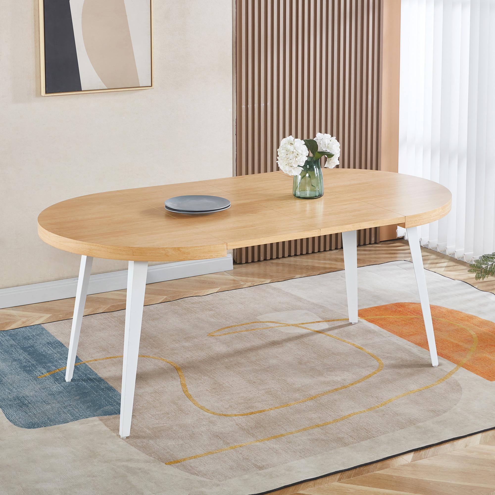 Mapleton Modern Contemporary Space Saving 39.37 in. Extendable Dining Table with Retractable Panels - Oak Finish