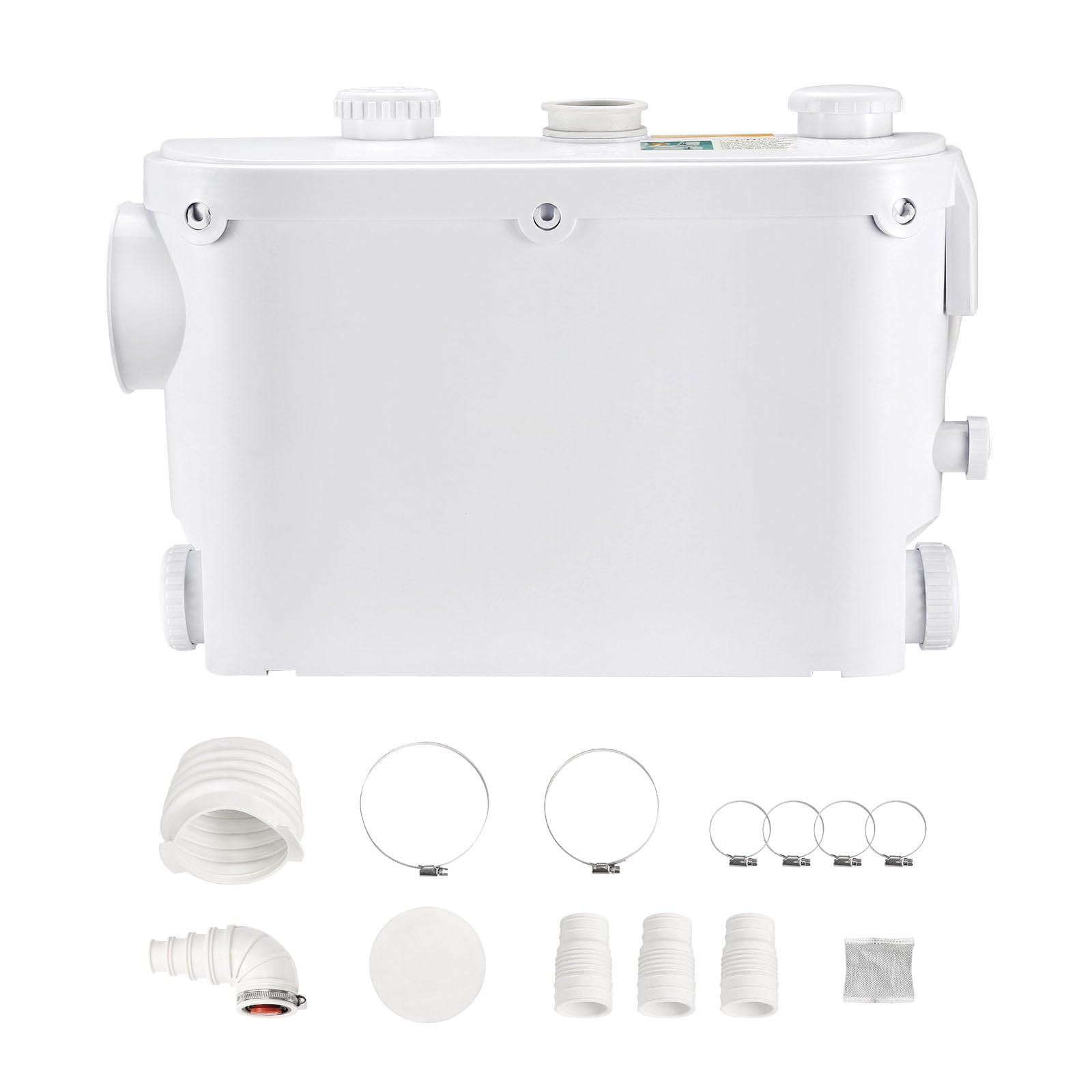 VEVOR Macerator Pump 500W 29 GPM Flow 26 ft/8 m Head Macerator Wall-Hung Toilet Pump with 4 Water Inlets Waste Water Disposal Upflush Machine for Toilet Basement Shower Sink Laundry Bathtub