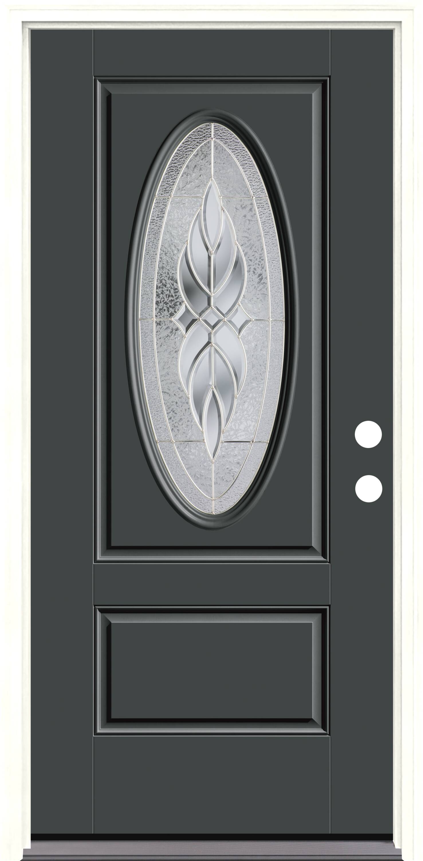 Therma-Tru TT653391SOS Varissa Entry Door 36-in x 80-in x 4-9/16-in Fiberglass Oval lite Left-hand inswing Graphite Painted Front Door with Brickmould Insulating core