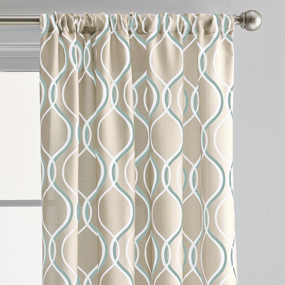 CHF 63-in Aqua Geometric Light Filtering Rod Pocket Single Curtain ...