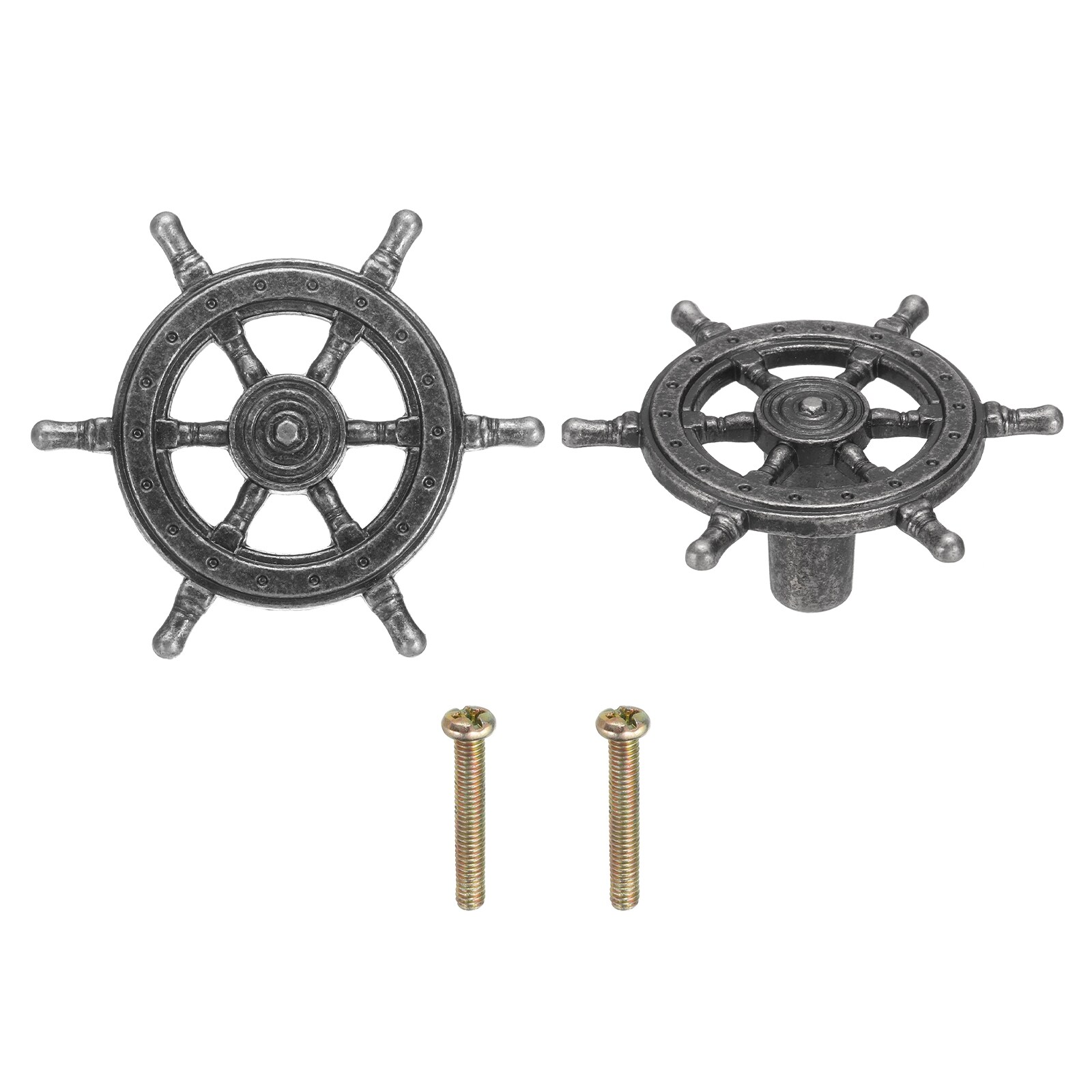 Unique Bargains 2pcs Drawer Knobs Zinc Alloy Nautical Theme Rudder Shape Decorative Drawer Pull Handles Furniture Knobs for Closet Wardrobe Dresser Silver