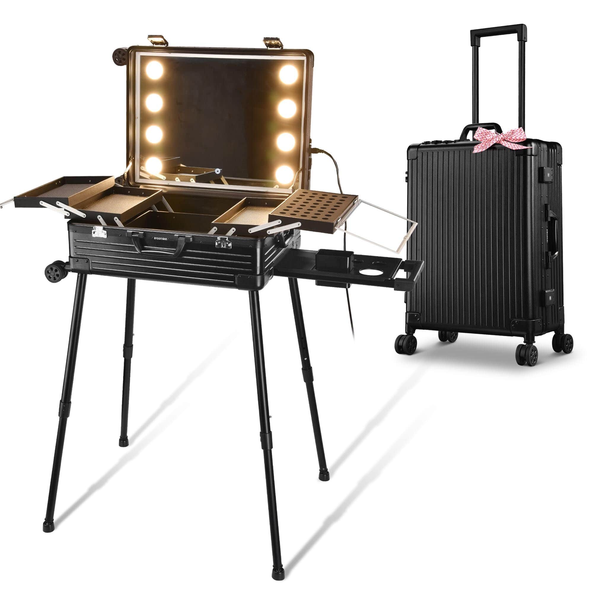 Yescom 12MKC011-PC24-06-LO Byootique Rolling Makeup Case 24 Inch LED Lighted Mirror Cosmetic Travel Trolley