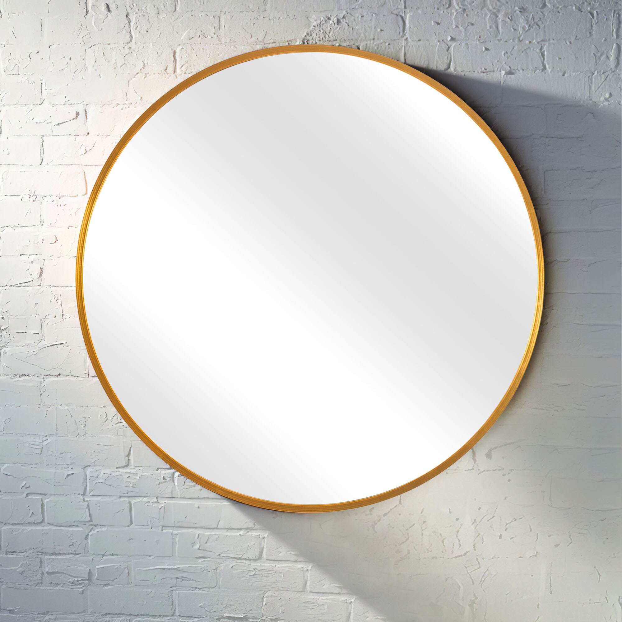 Neutype 36 In W X 36 In H Round Gold Framed Wall Mirror In The Mirrors Department At