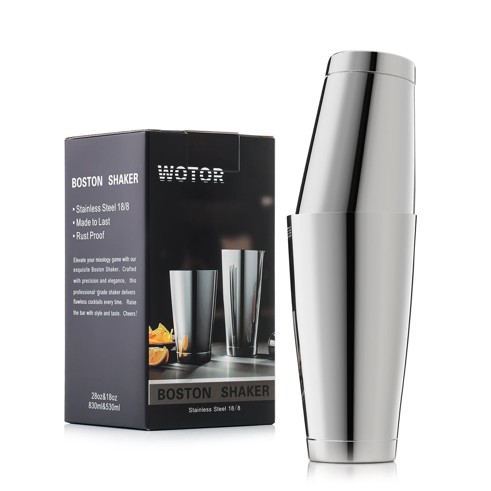 Aoibox  Two Piece Boston Cocktail Shaker Set with 18 oz 28 oz Stainless Steel Weighted Tins for Professional