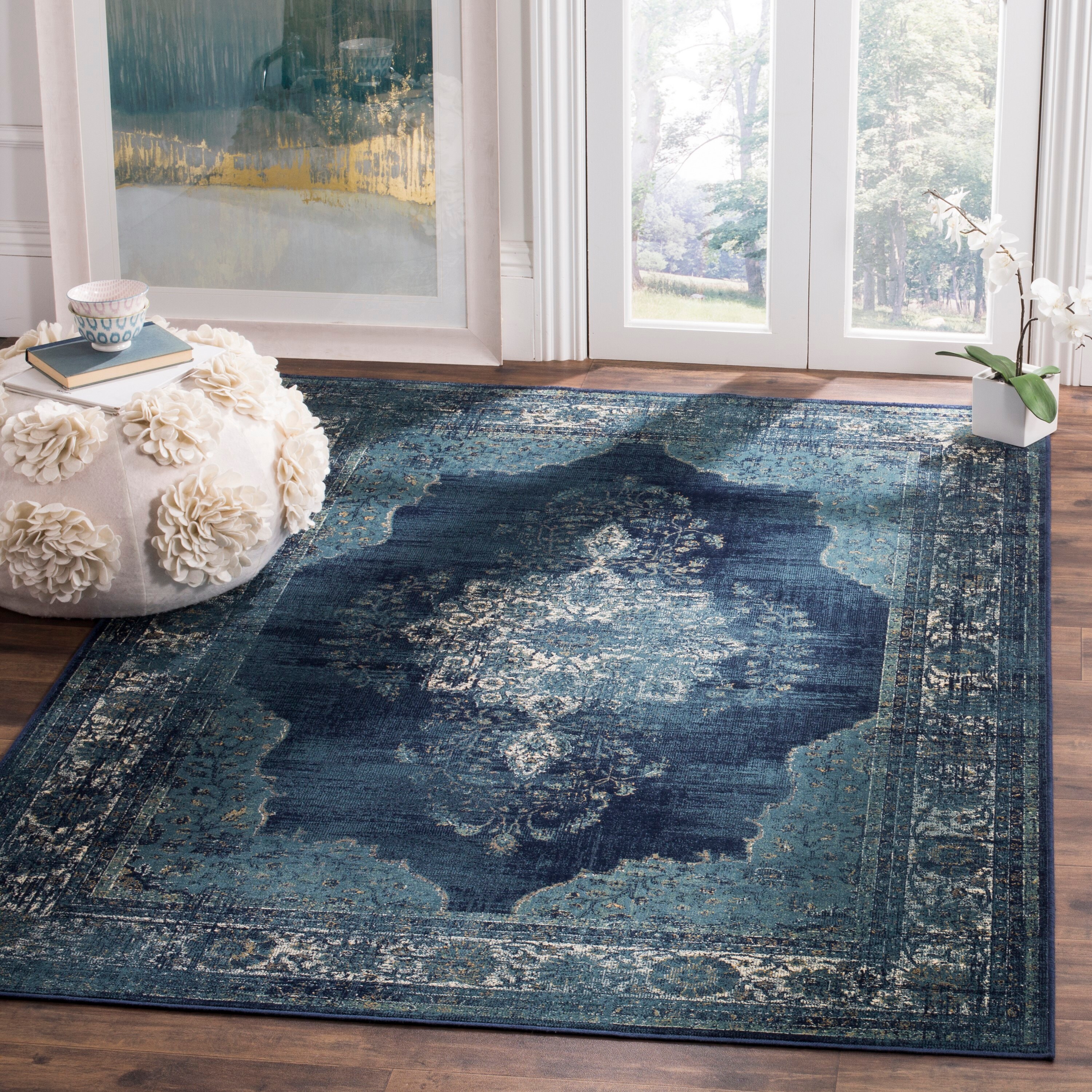 ReaLife Machine Washable, Eco-Friendly Vintage Distressed Floral Rug - 4' x 6' - Gray