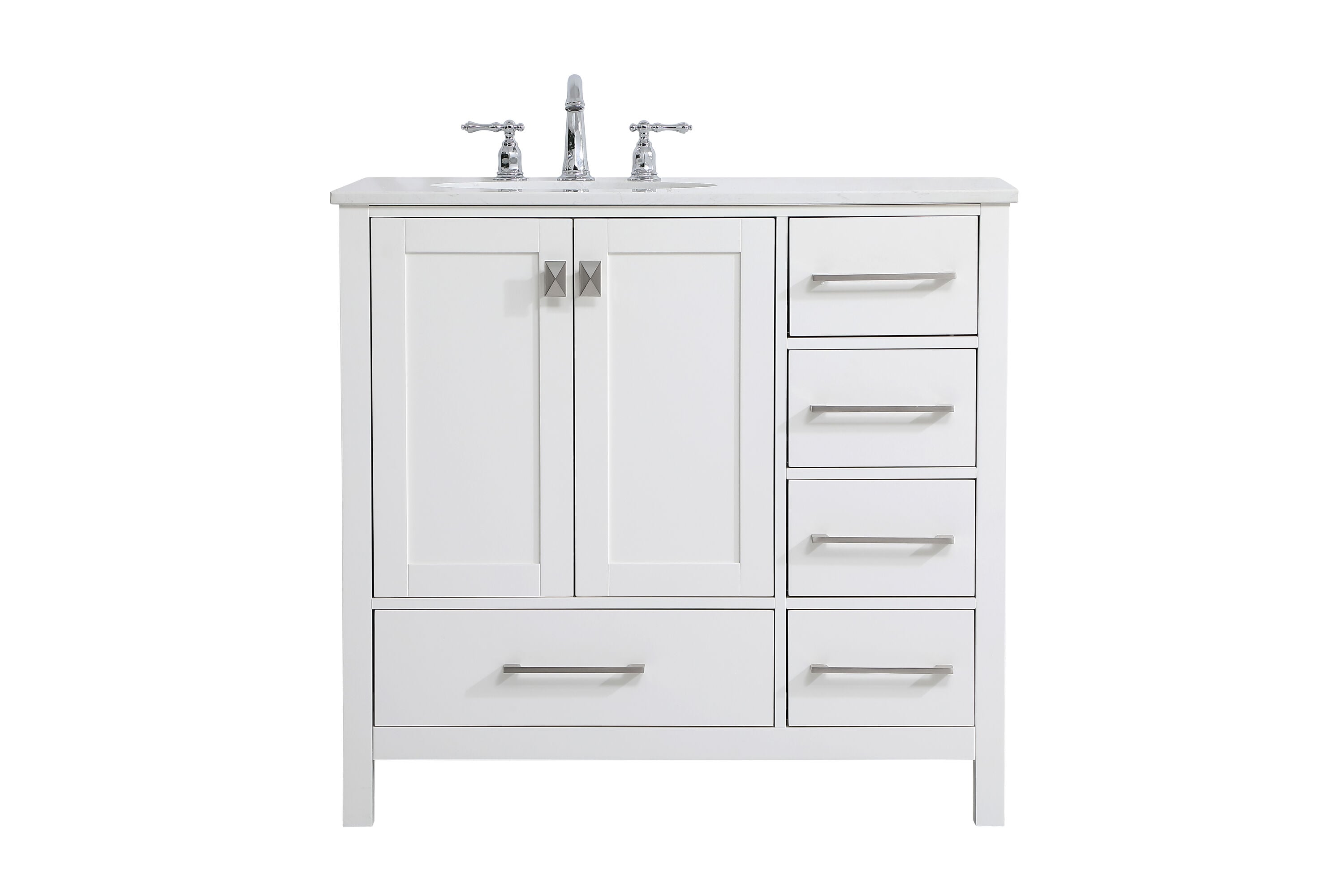 Disar 30'' Bathroom Vanity White Single Sink with Calacatta Quartz