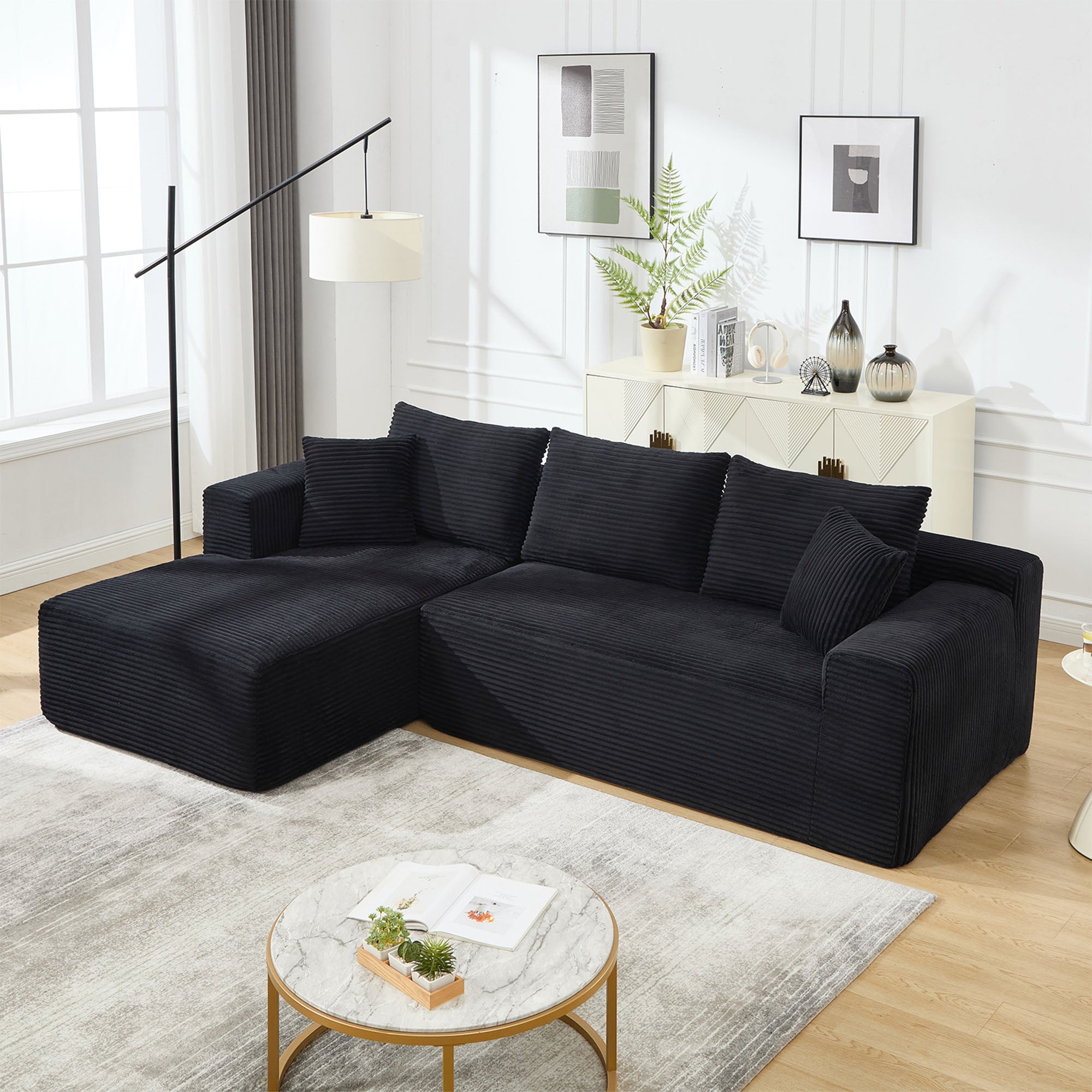 Boyel Living BL-CN4007L Black Stripe 3 Seat L-Shape Modular Sectional Sofa Couches with Memory Foam for Living Room (Left Facing Chaise)
