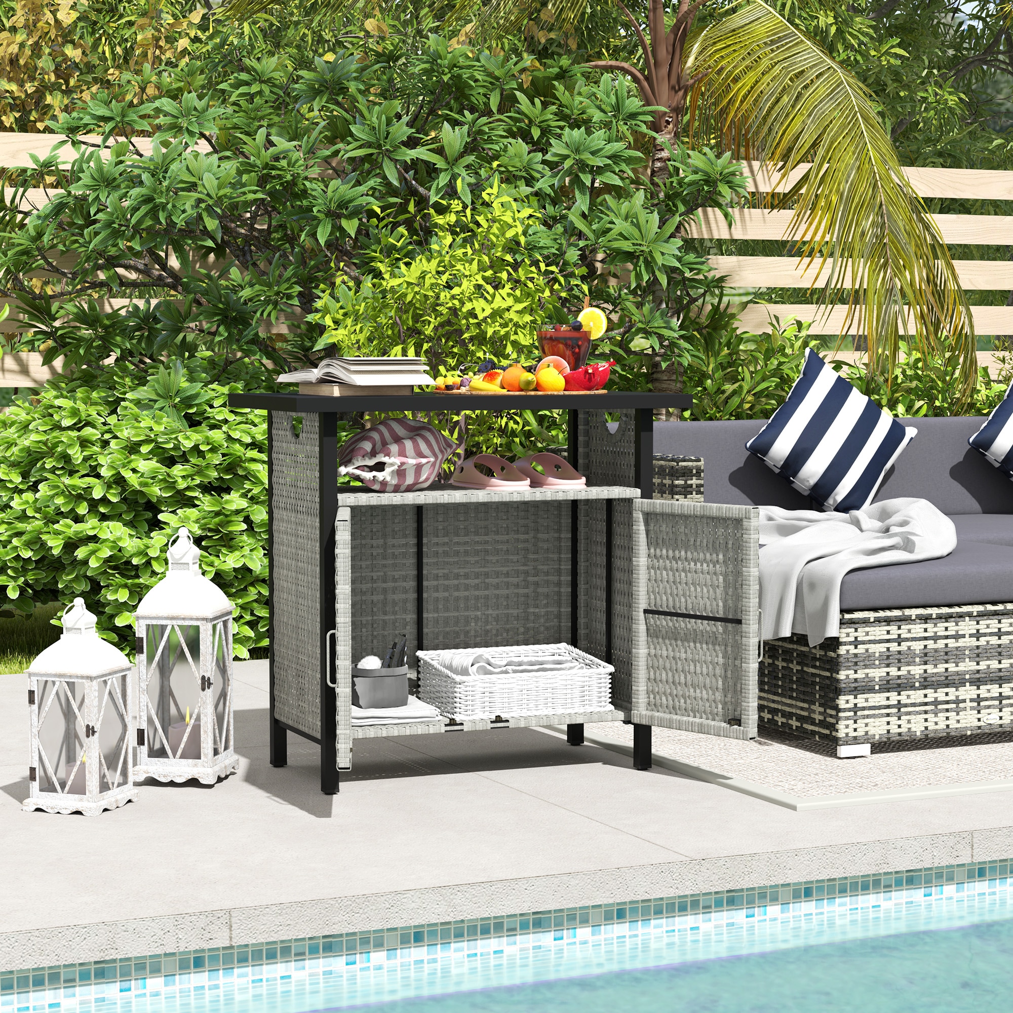 Tinyhomie Outdoor Pool Towel Storage Cabinet Organizer Outdoor Bar ...