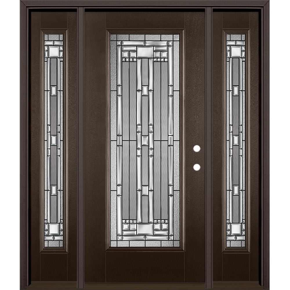 Masonite 3421191 Naples 60-in x 80-in x 4-9/16-in Fiberglass Full lite Left-hand inswing Walnut Stained Prehung Single door with sidelights Front Door with Brickmould Insulating core Decorative glass
