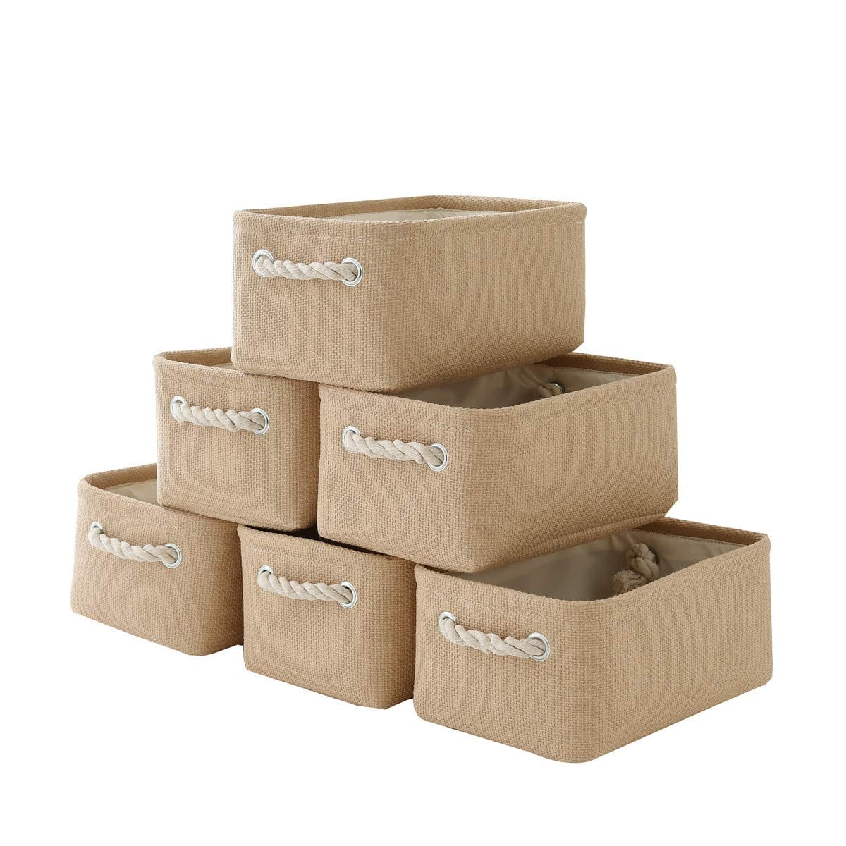 KIWDZFU  Storage Basket 6 Pack Small 11 8 x 7 8 x 5 2 Inch Fabric Cubes with Cotton Rope Handle Collapsible Organizer for Closet Nursery Toy Beige