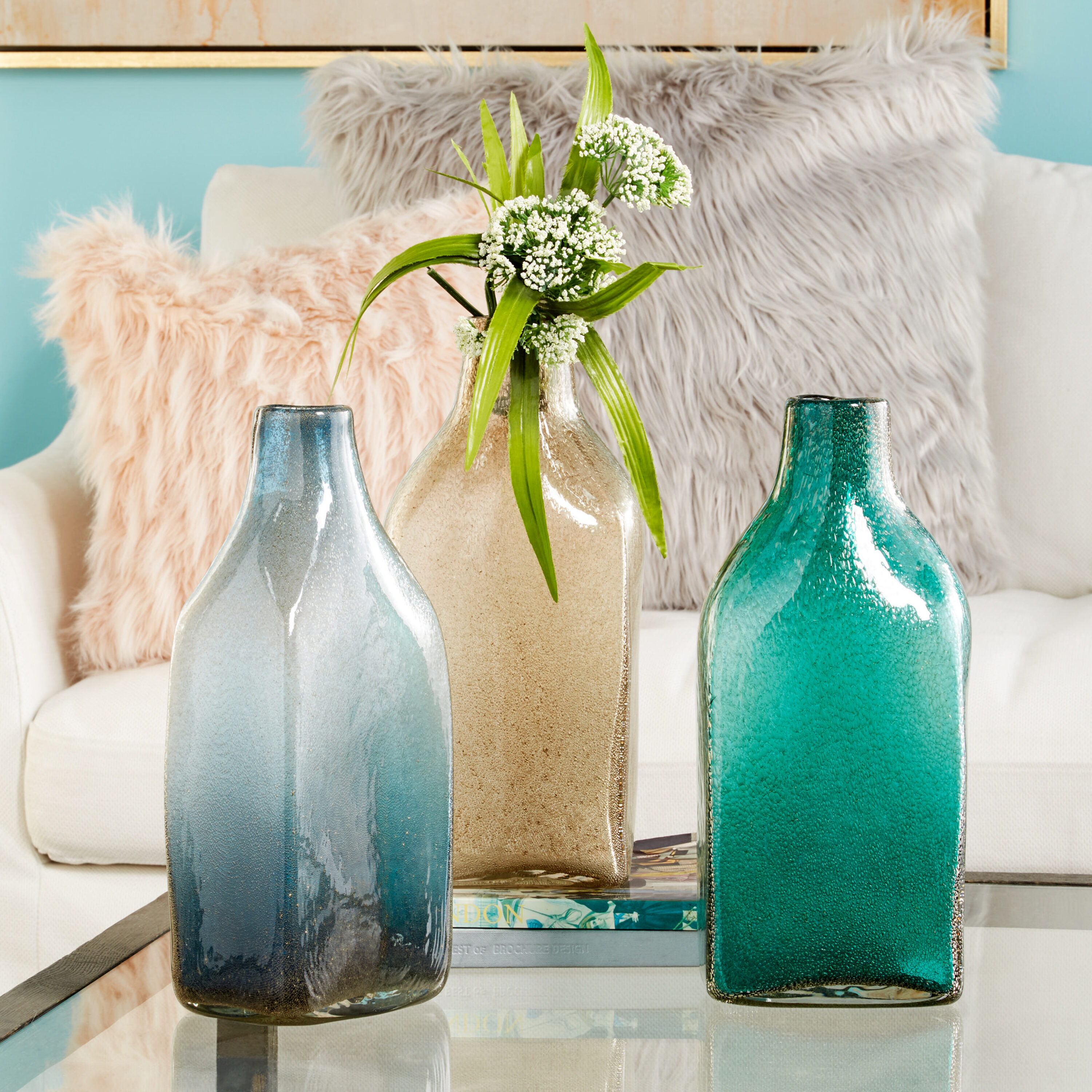 CosmoLiving by Cosmopolitan 99801 3-Pack Multiple Colors/Finishes Glass Coastal Vase