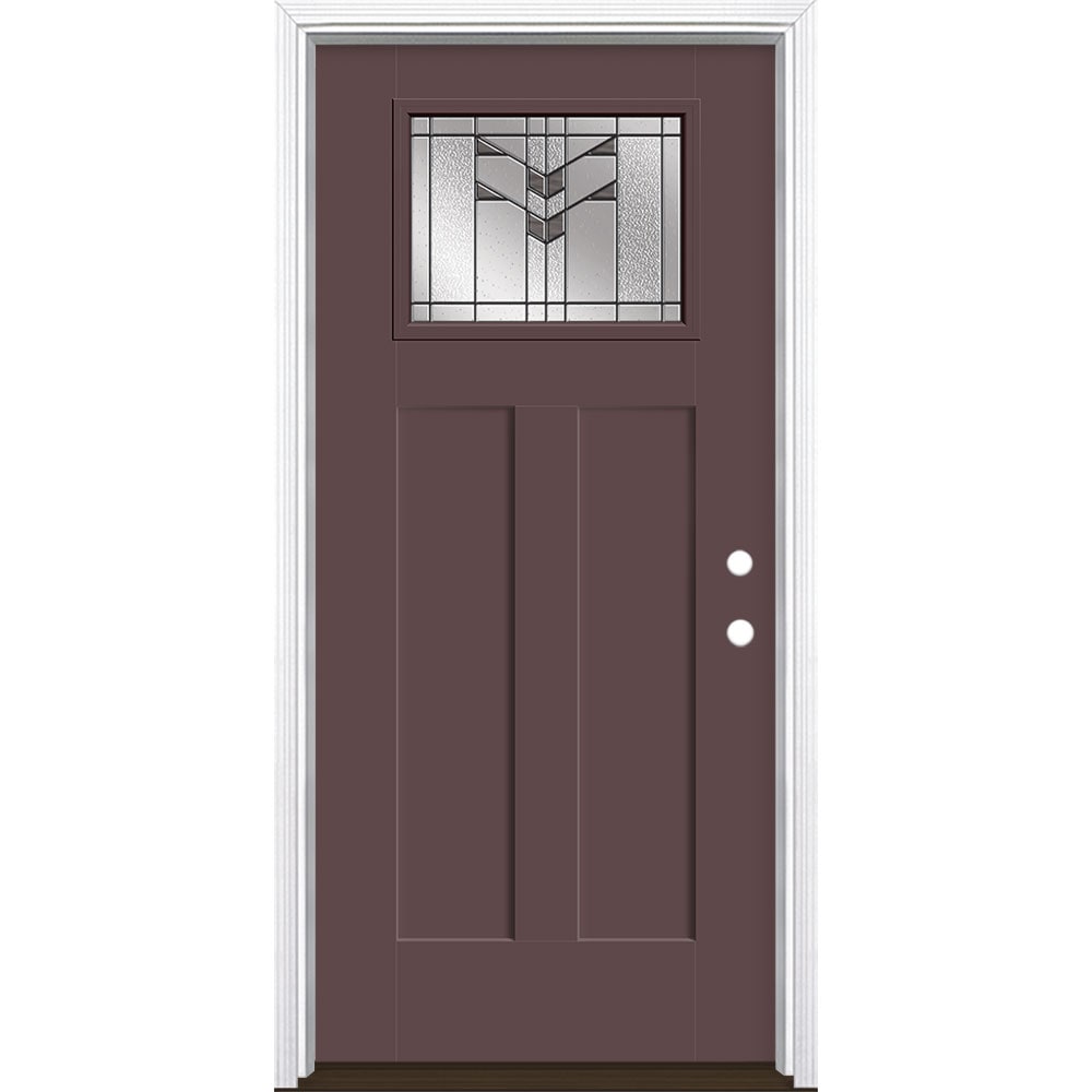 Masonite 3420549 Frontier 36-in x 80-in x 4-9/16-in Fiberglass Craftsman Left-hand inswing Currant Painted Prehung Front Door with Brickmould Insulating core