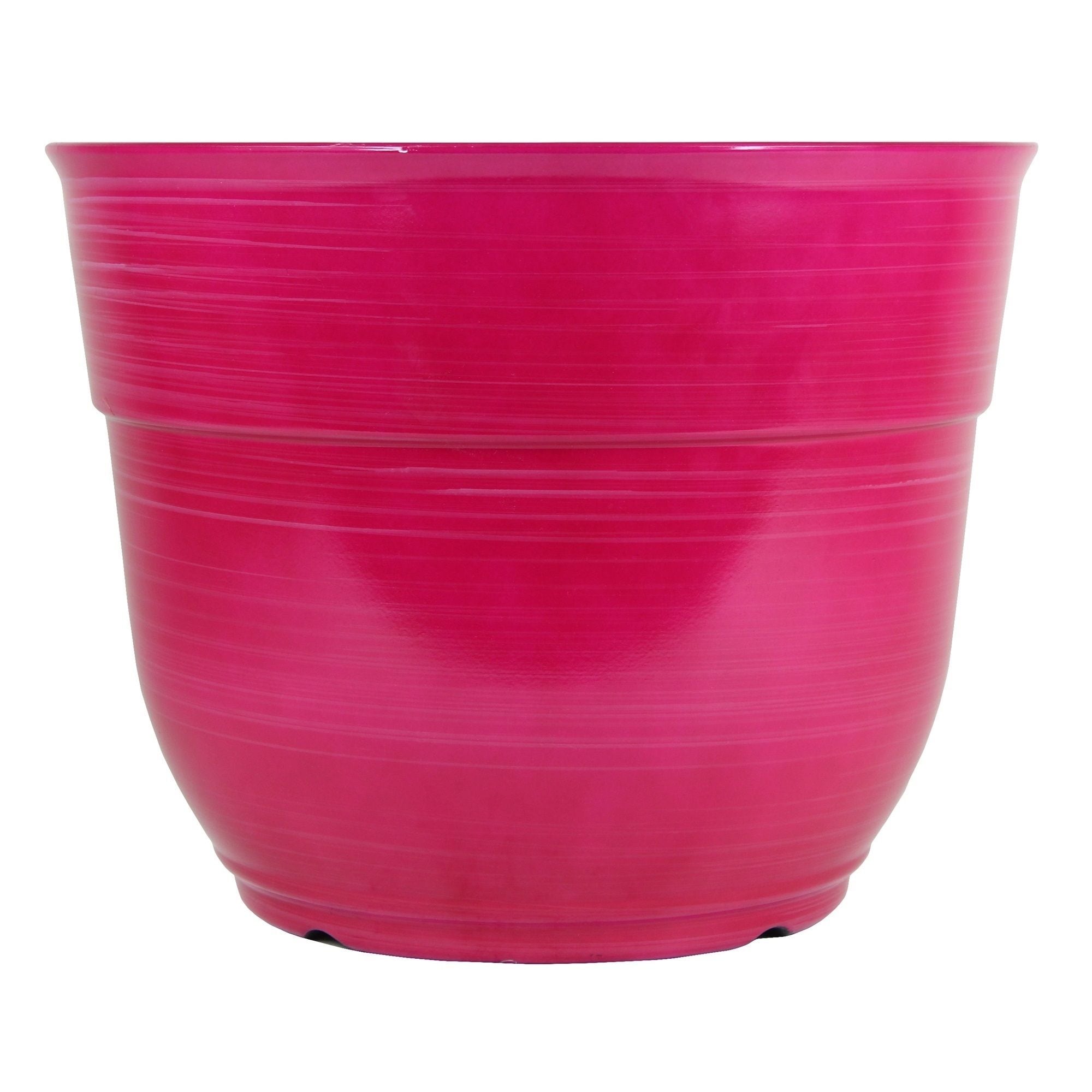 Garden Elements Glazed Brushed Happy Plastic Planter- Large- Bright Pink- 15in