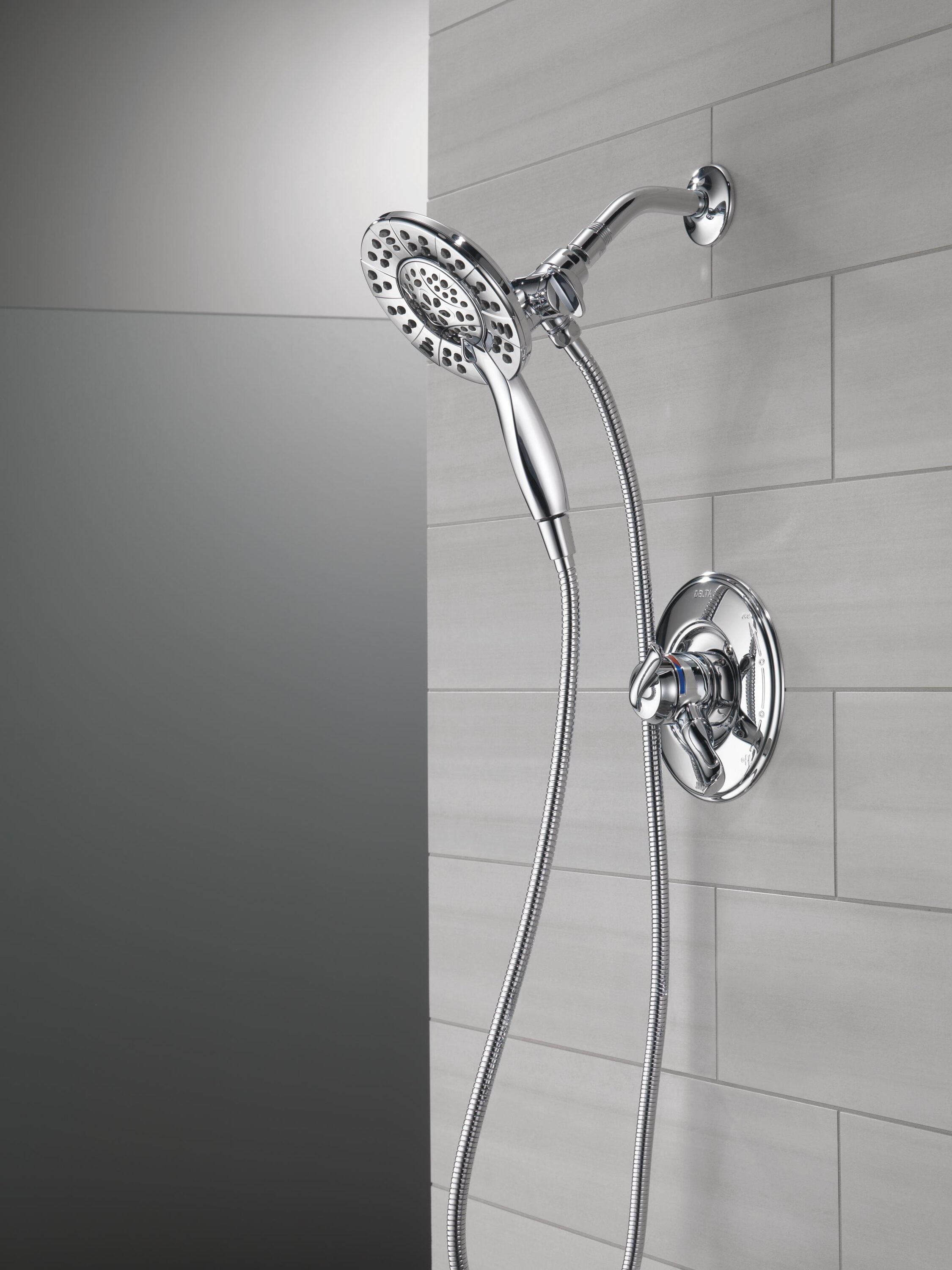 Chrome Dual Shower Head with Handheld Spray and Adjustable Height