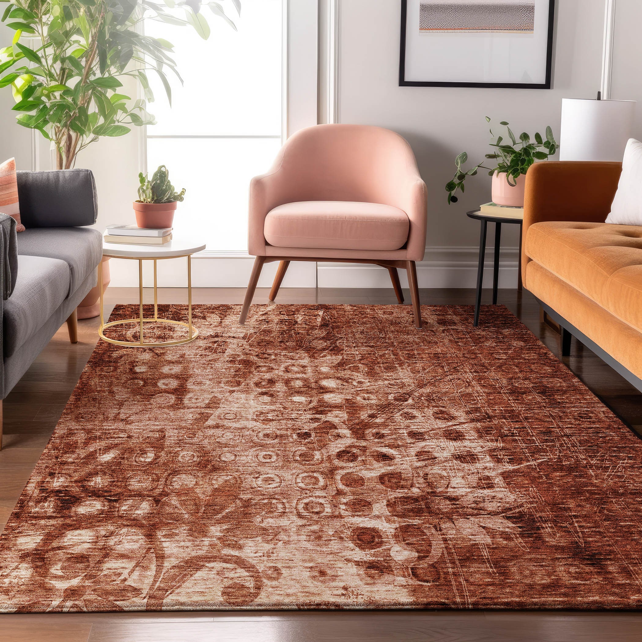 Addison Rugs AMF577PK5X8 Mayfield AMF577PK 5 x 7 (ft) Loomed Polyester Paprika Rectangular Indoor Geometric Machine washable Area rug
