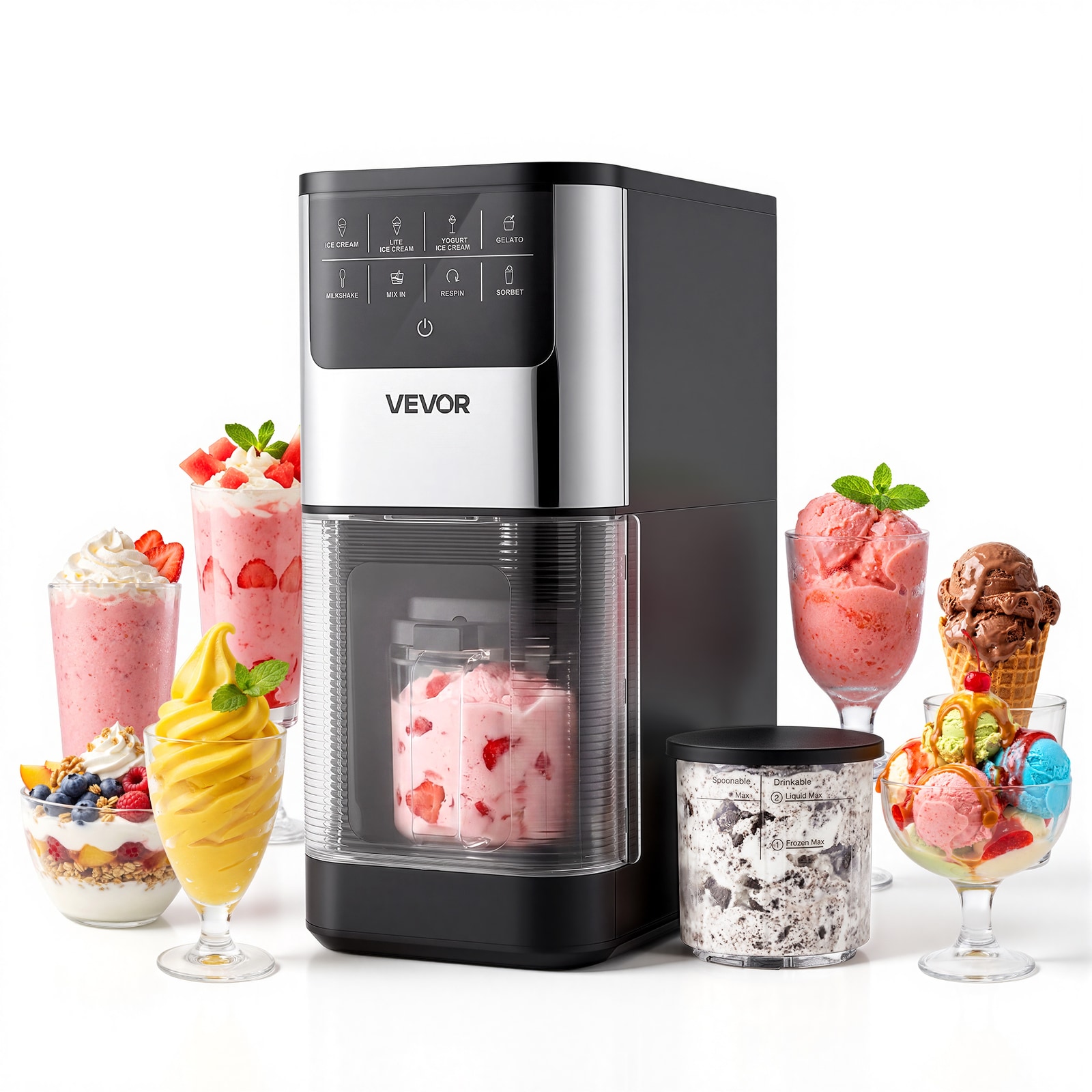 VEVOR Ice Cream Maker 7-in-1 Frozen Treat Maker for Gelato Sorbet Milkshake Frozen Yogurt and Lite Ice Cream Homemade Ice-Cream Machine with