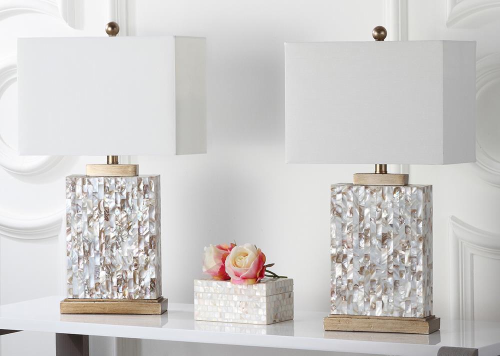Tory 25" Cream Shell and Gold Table Lamp Set with White Shade